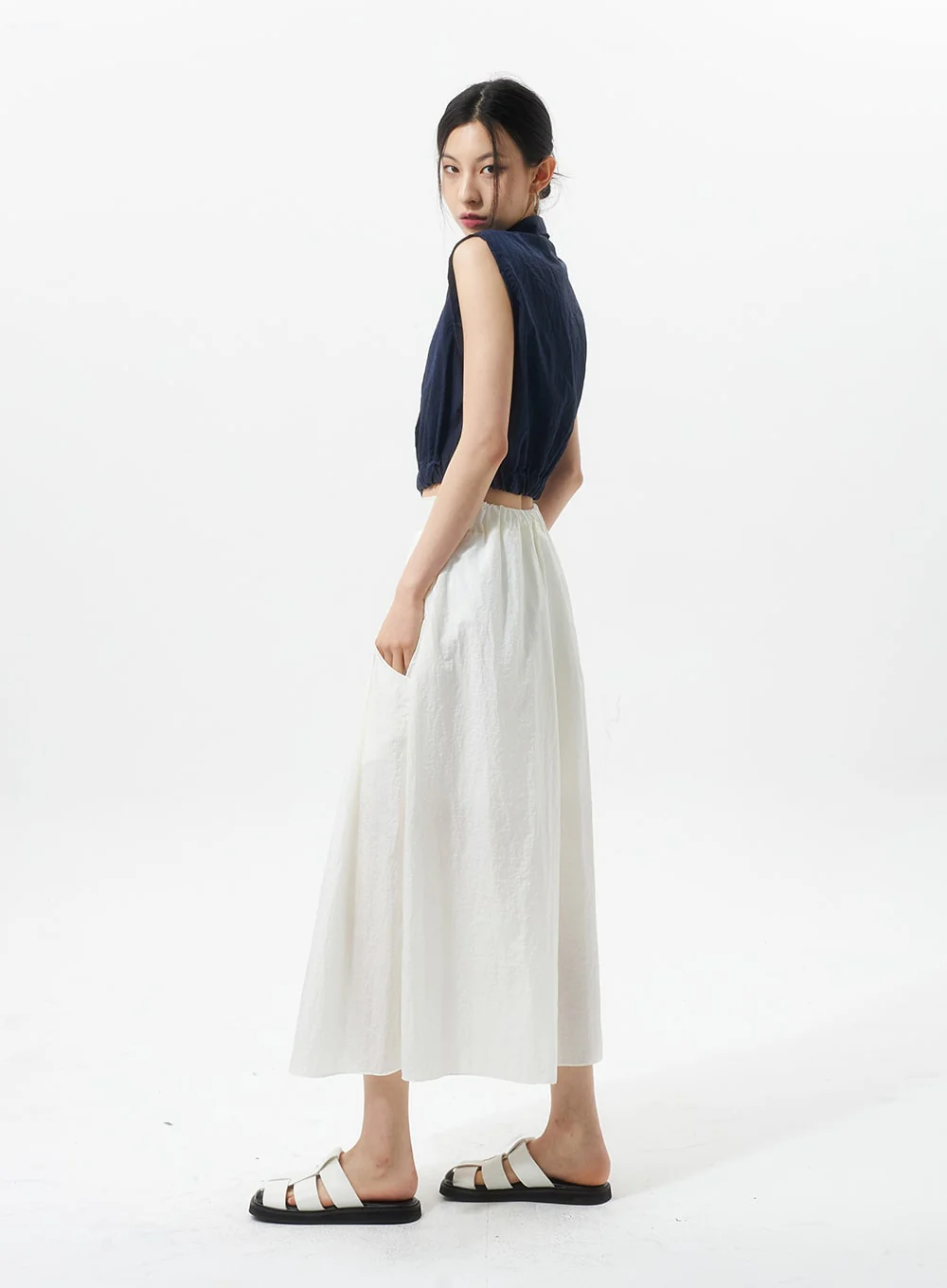 A-Line Nylon Maxi Skirt IU326 - Image 9