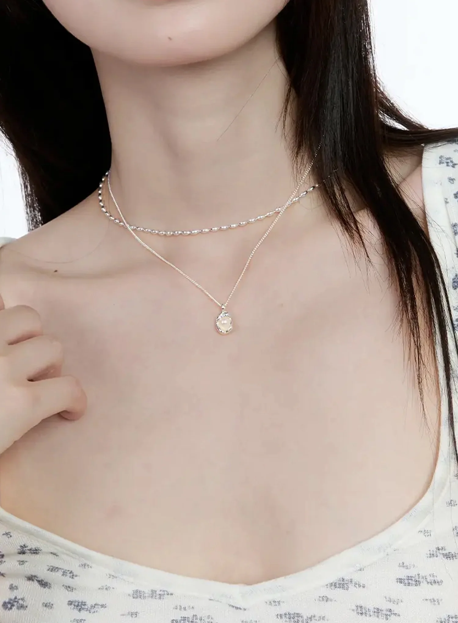 [ACC] Elegant Double Chain Pendant Necklace IG507 - Image 4
