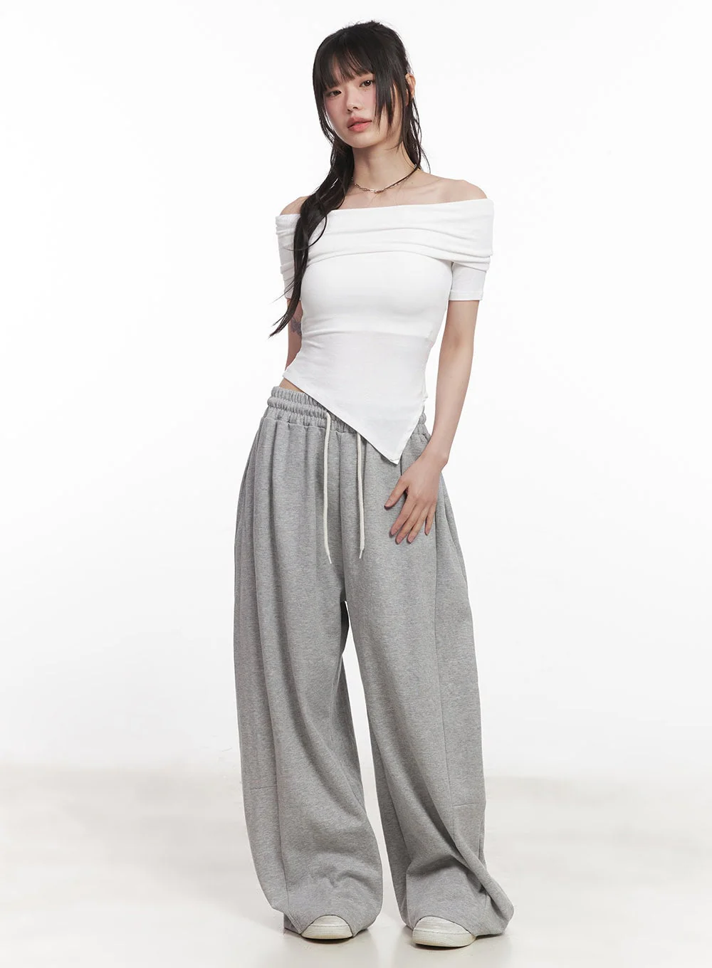 Adjustable Pintuck Wide-Leg Sweatpants CY521 - Image 2