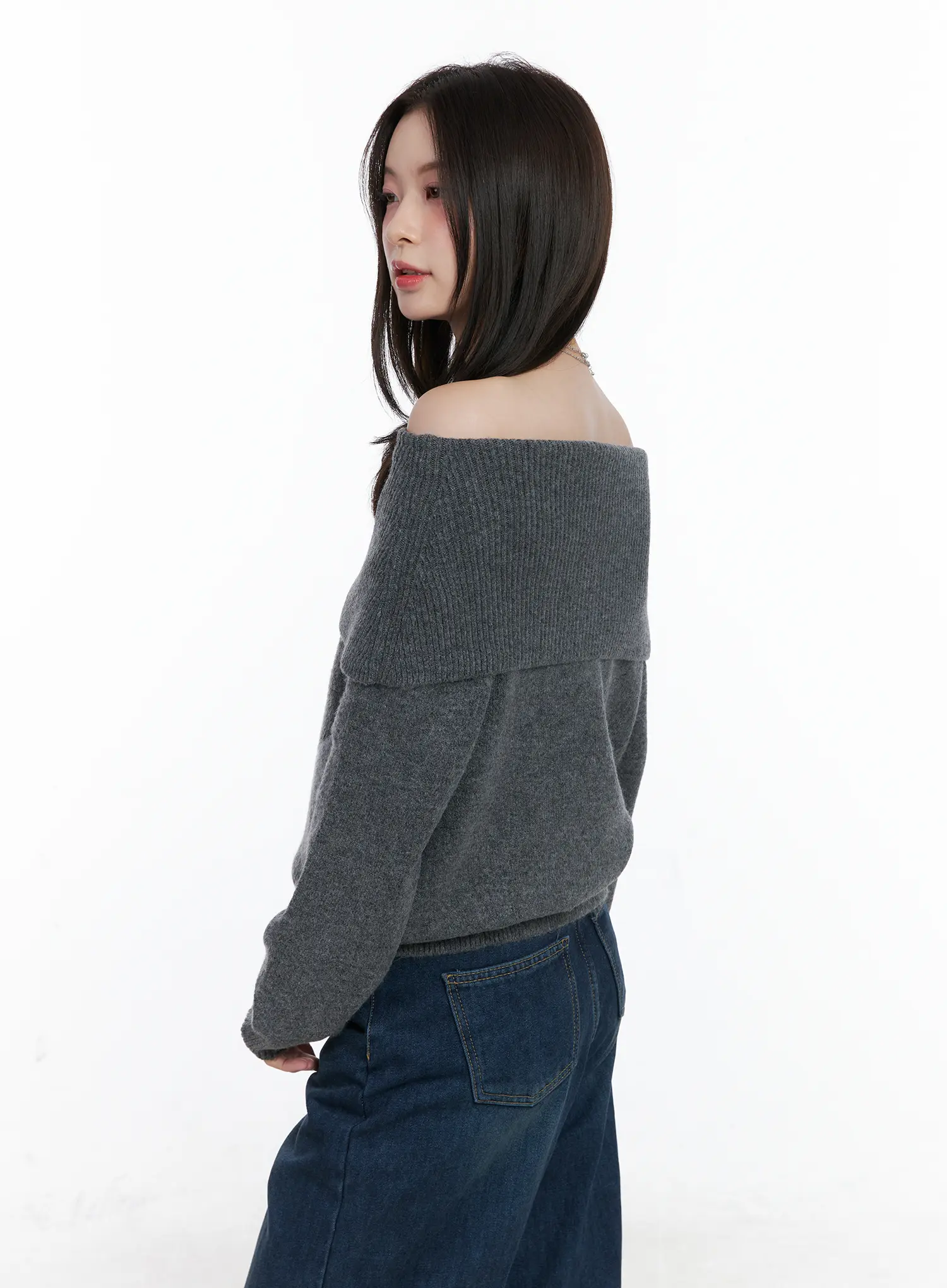 Argyle Off-Shoulder Knit Sweater CN518 - Image 7