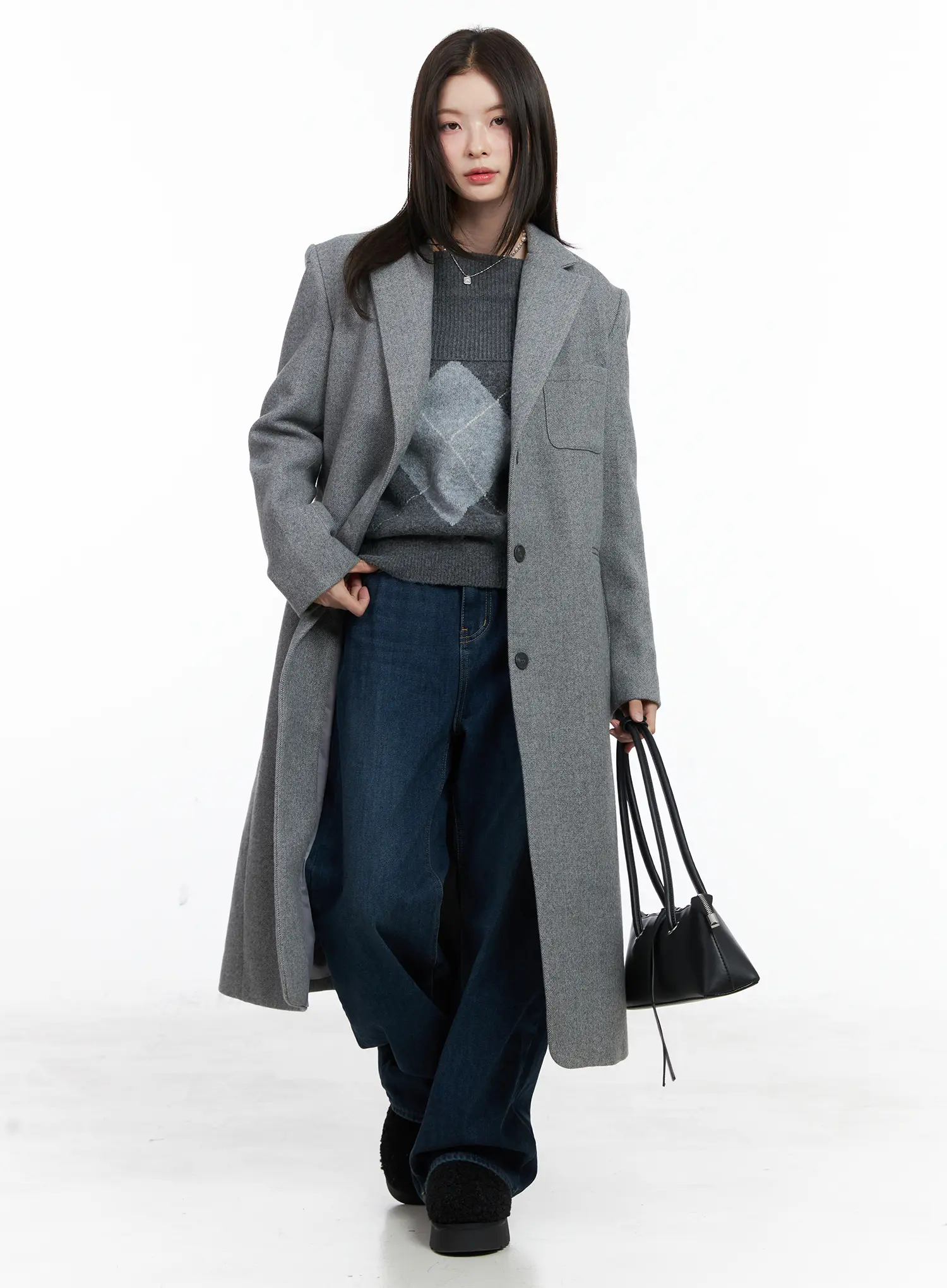 Argyle Off-Shoulder Knit Sweater CN518 - Image 9
