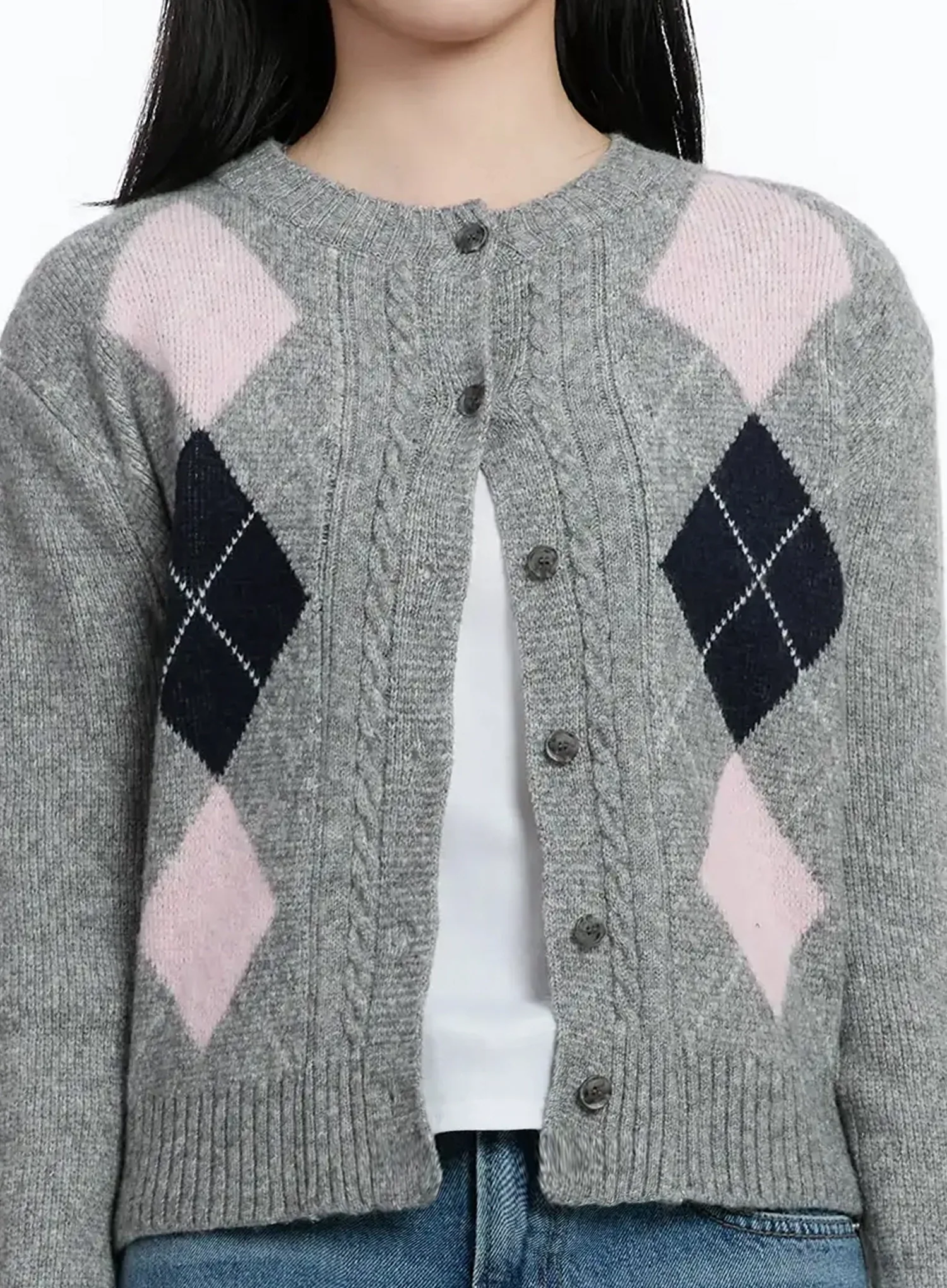 Argyle Pattern Knit Cardigan IM519 - Image 4