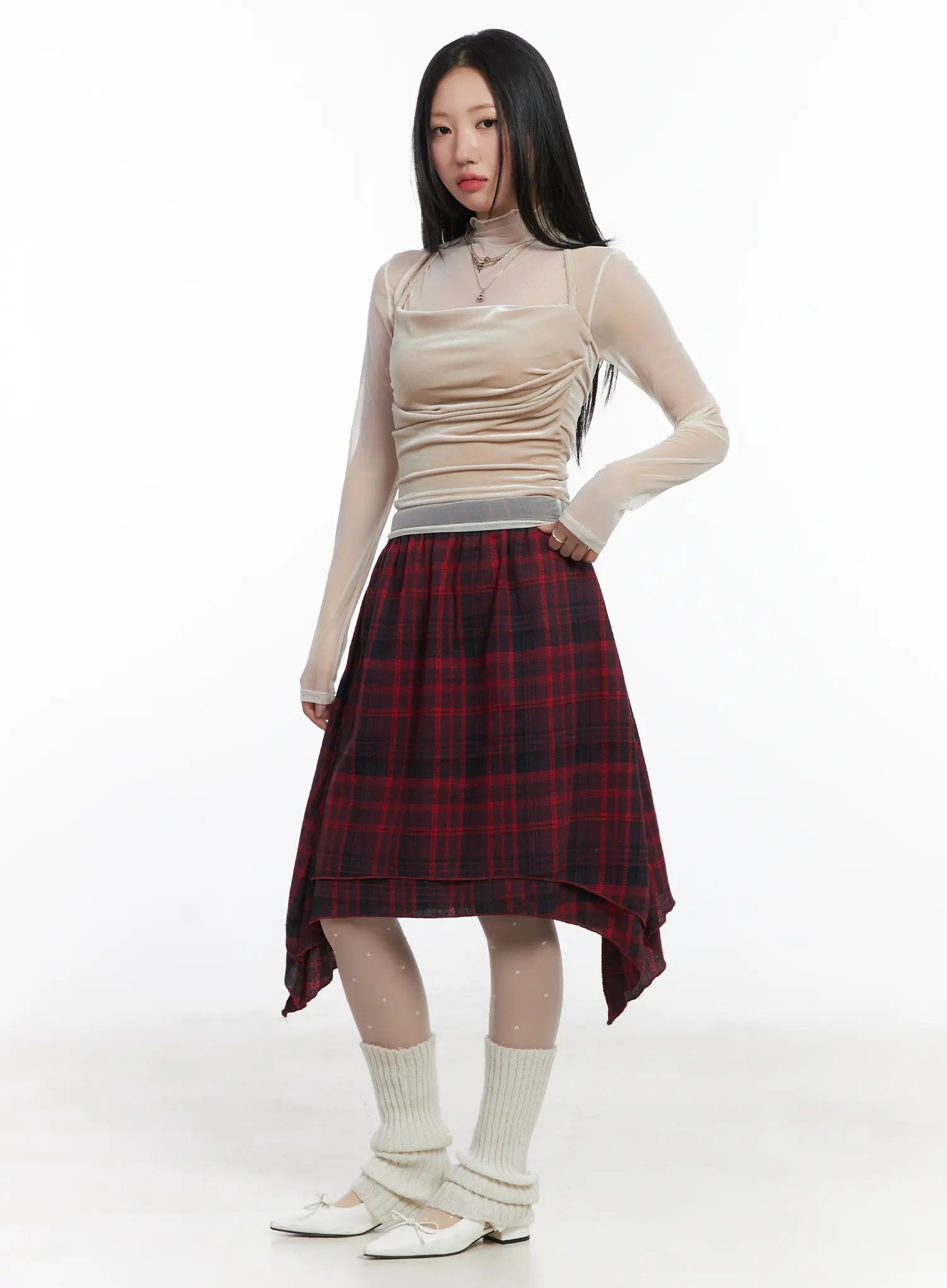 Asymmetric Checkered Midi Skirt CD530 - Image 5