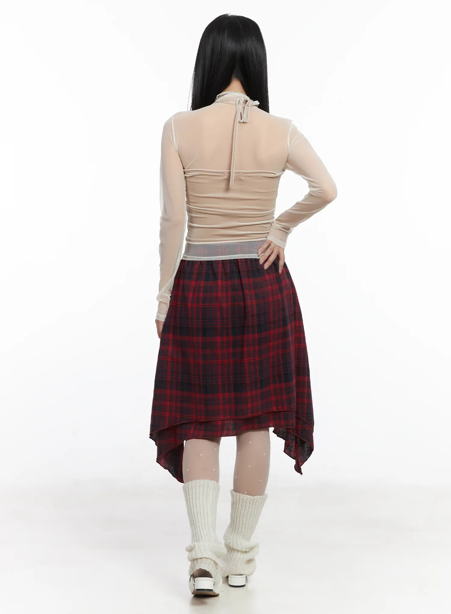 Asymmetric Checkered Midi Skirt CD530 - Image 7