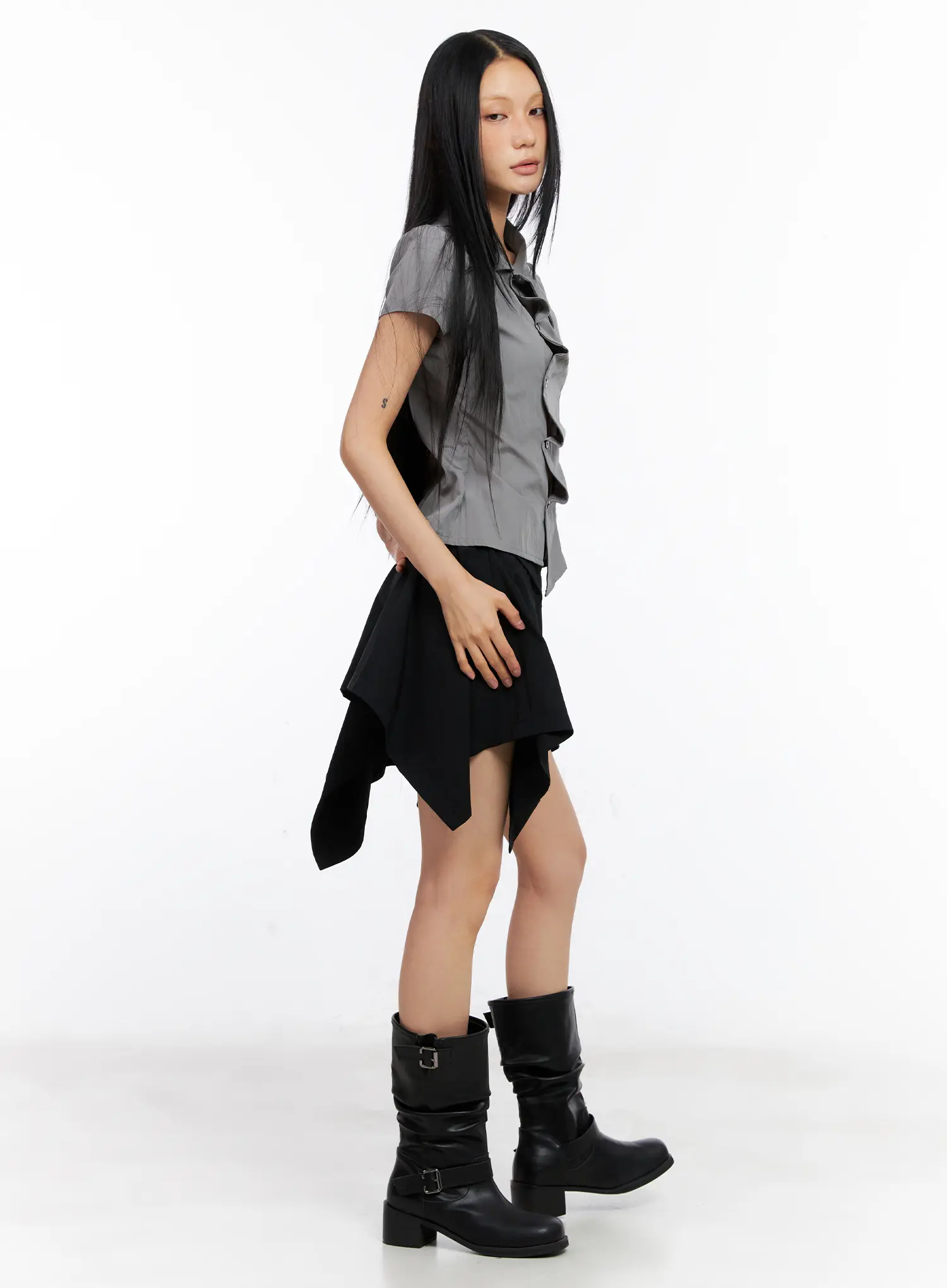 Asymmetric Collar Button-Down Blouse CL530 - Image 4