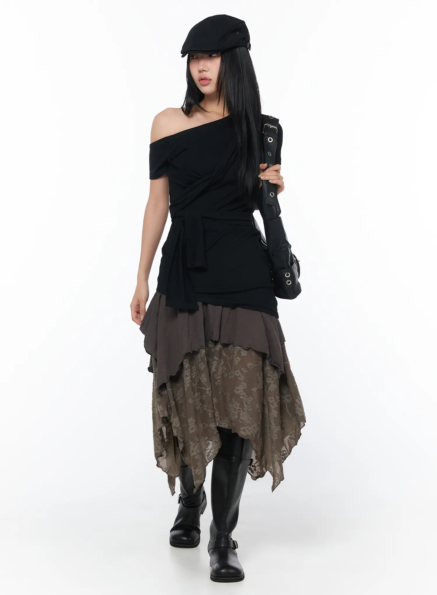 Asymmetric Floral Midi Skirt CY513