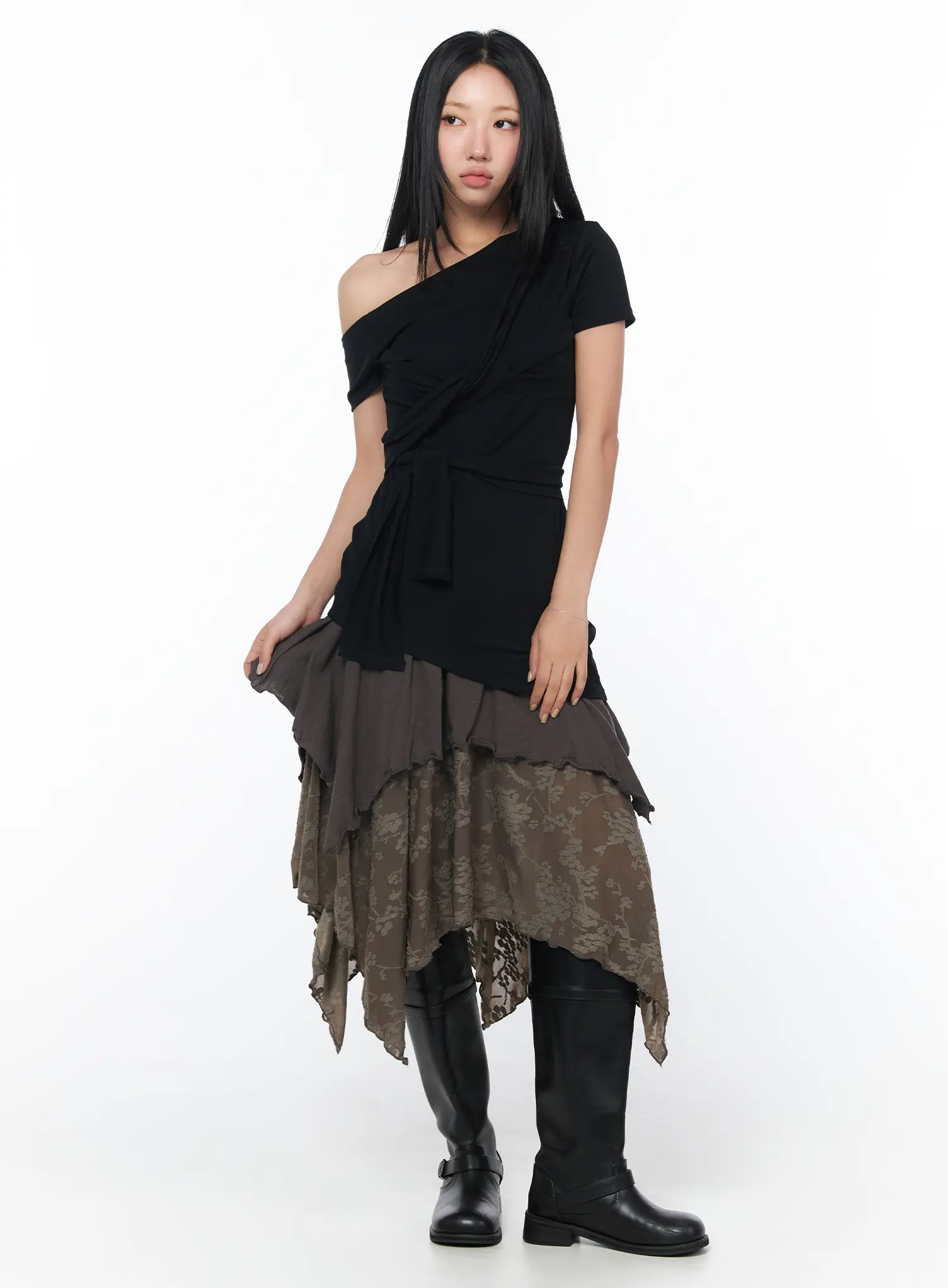 Asymmetric Floral Midi Skirt CY513 - Image 5