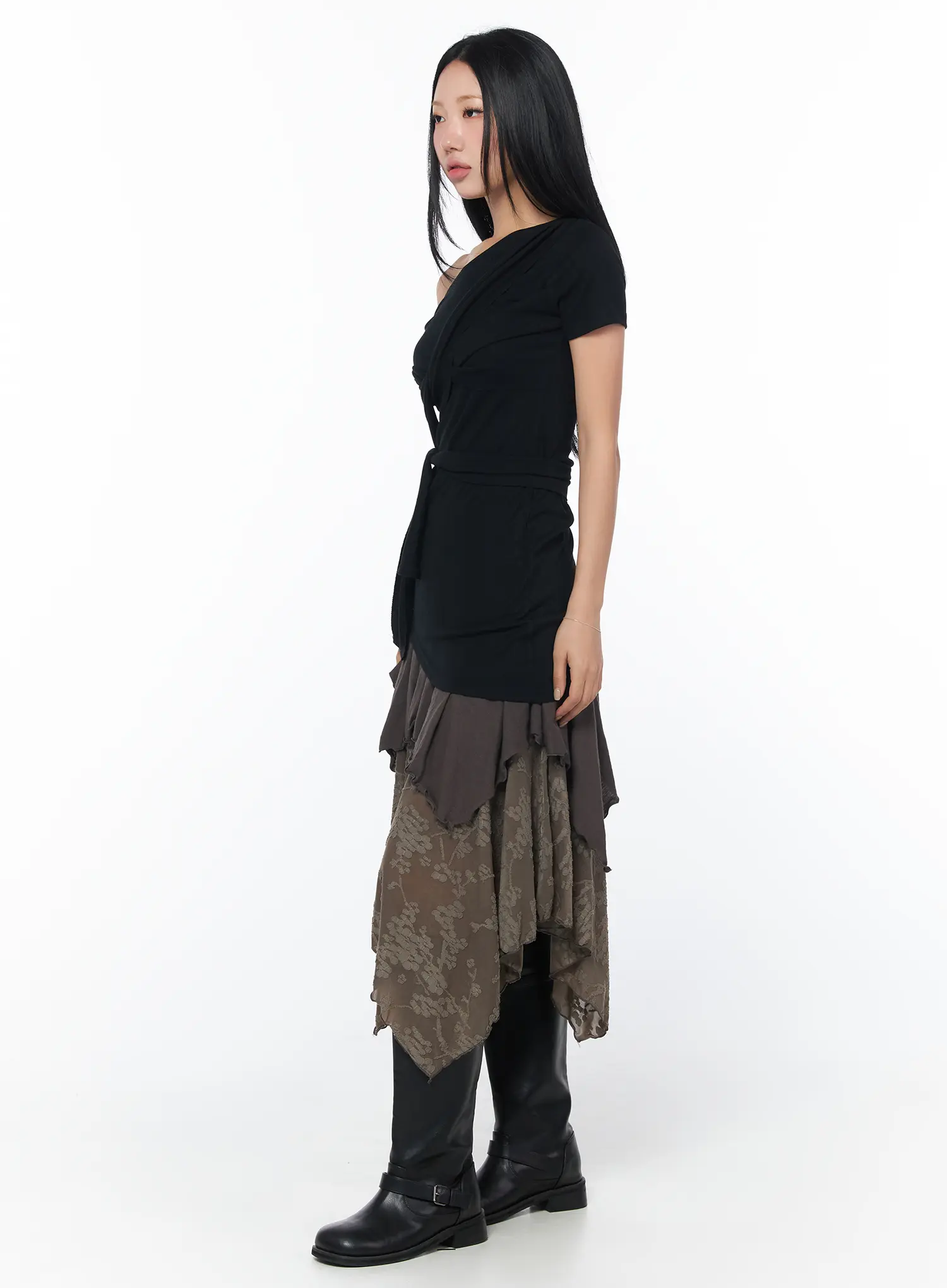 Asymmetric Floral Midi Skirt CY513 - Image 6