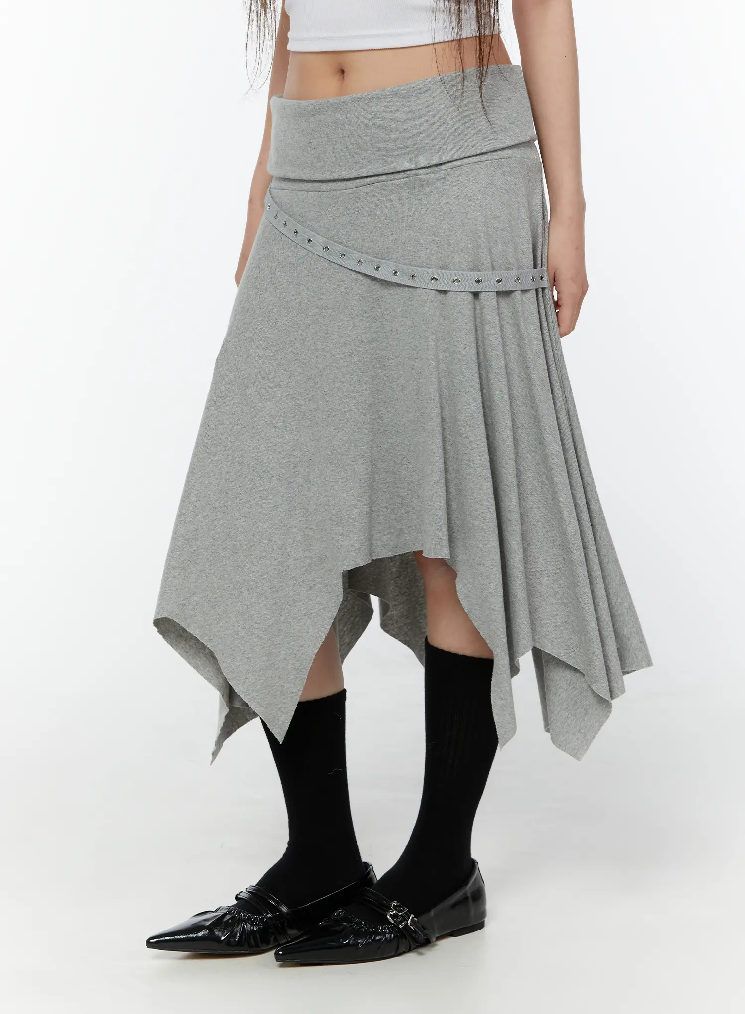 Asymmetric Hem Belted Midi Skirt CY518 - Image 3