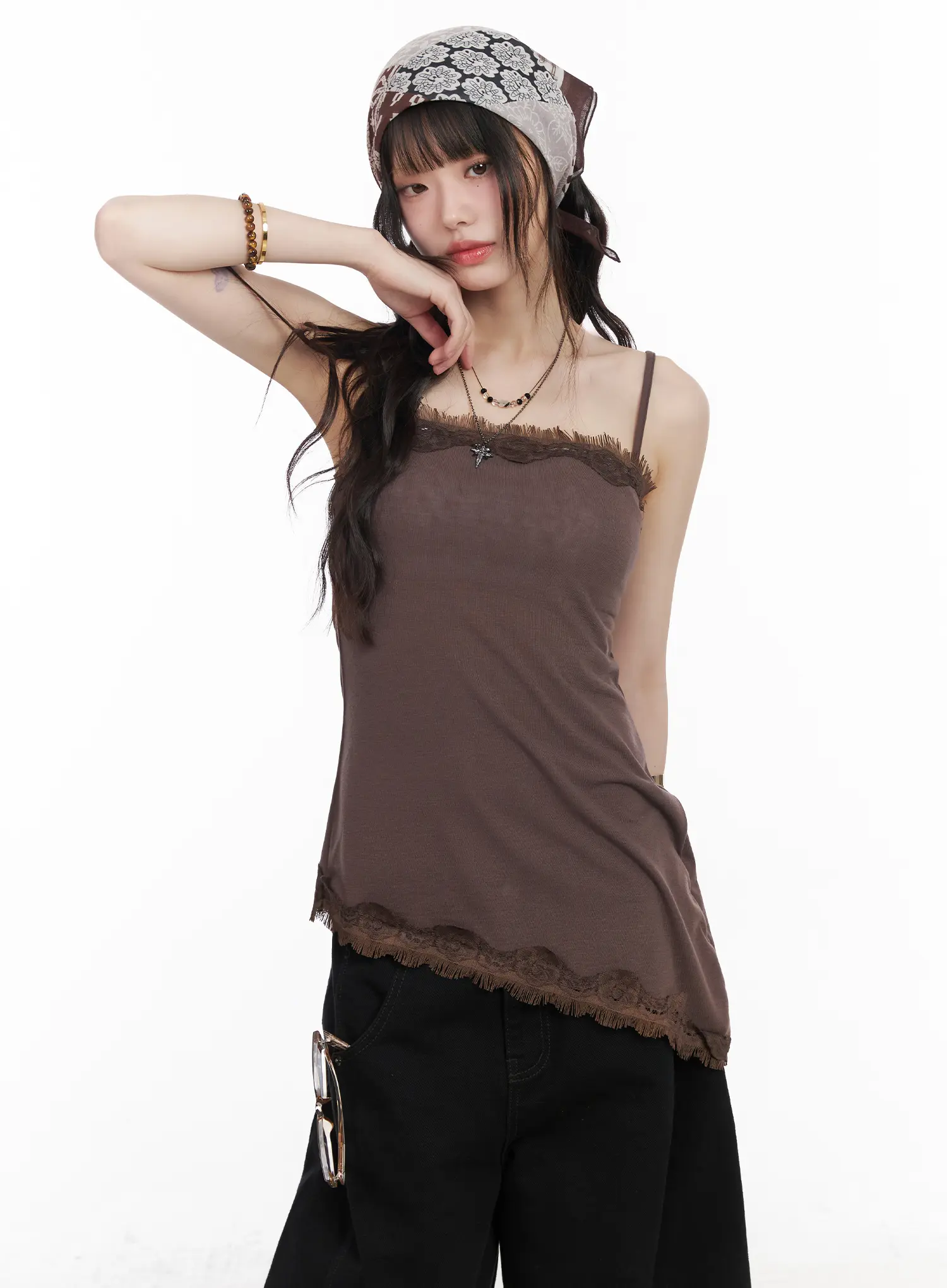 Asymmetric Lace Trim Cami Top CM526