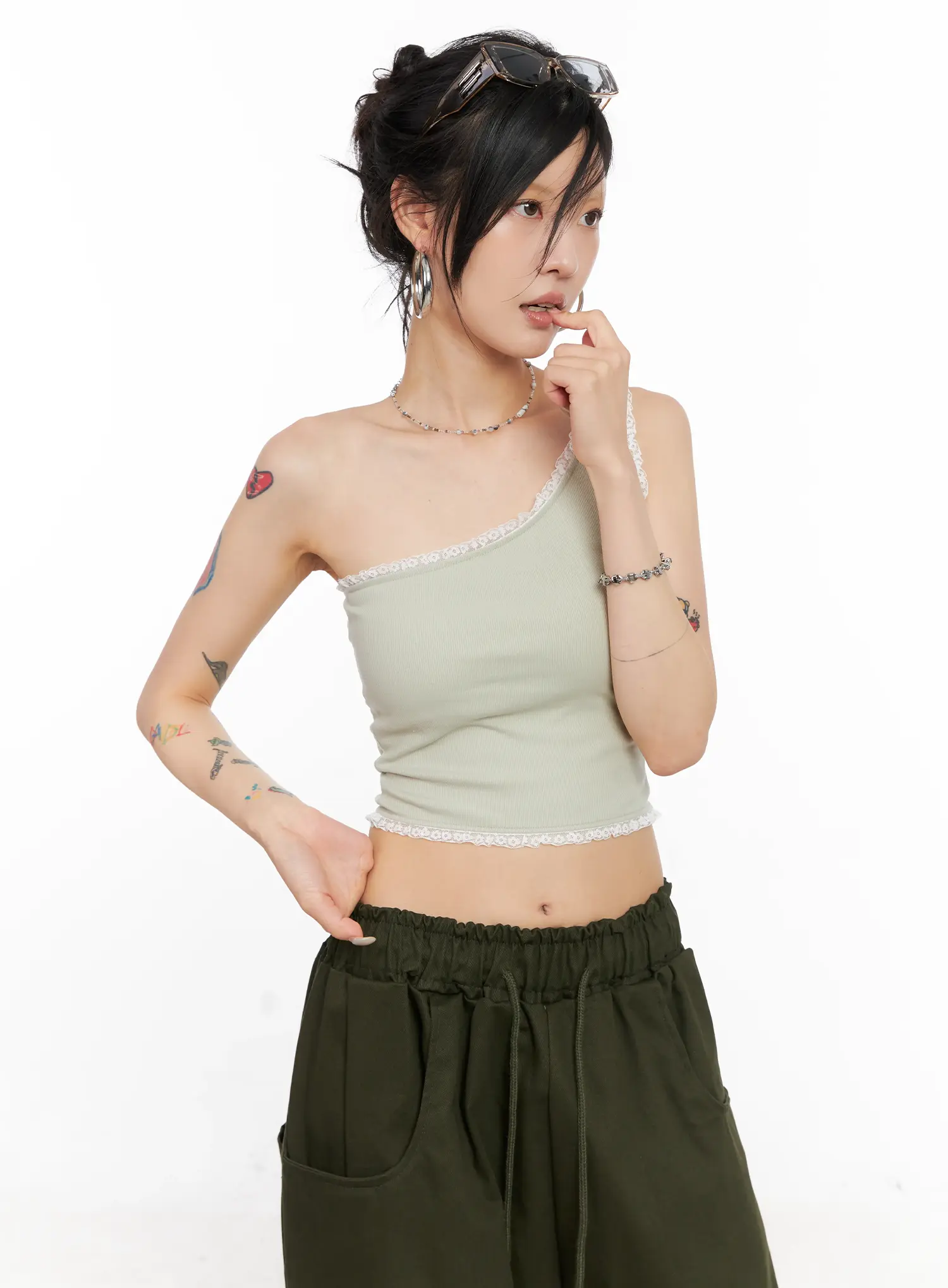 Asymmetric Lace-Trim Ribbed Top CL525 - Image 10