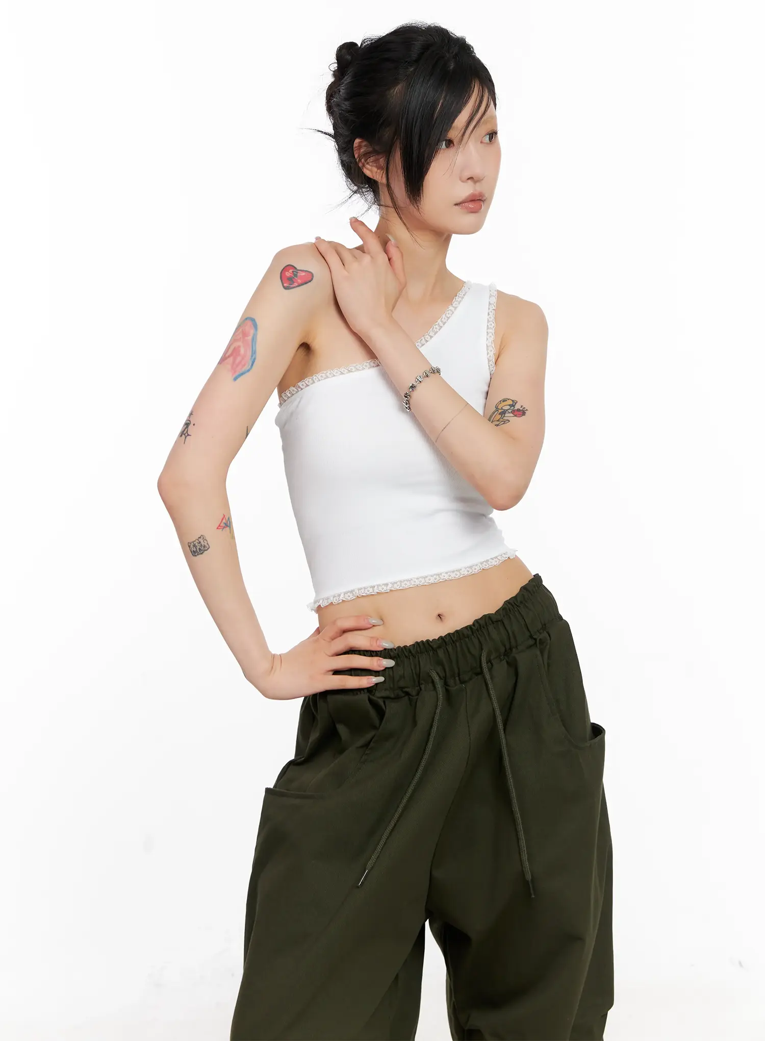 Asymmetric Lace-Trim Ribbed Top CL525 - Image 12