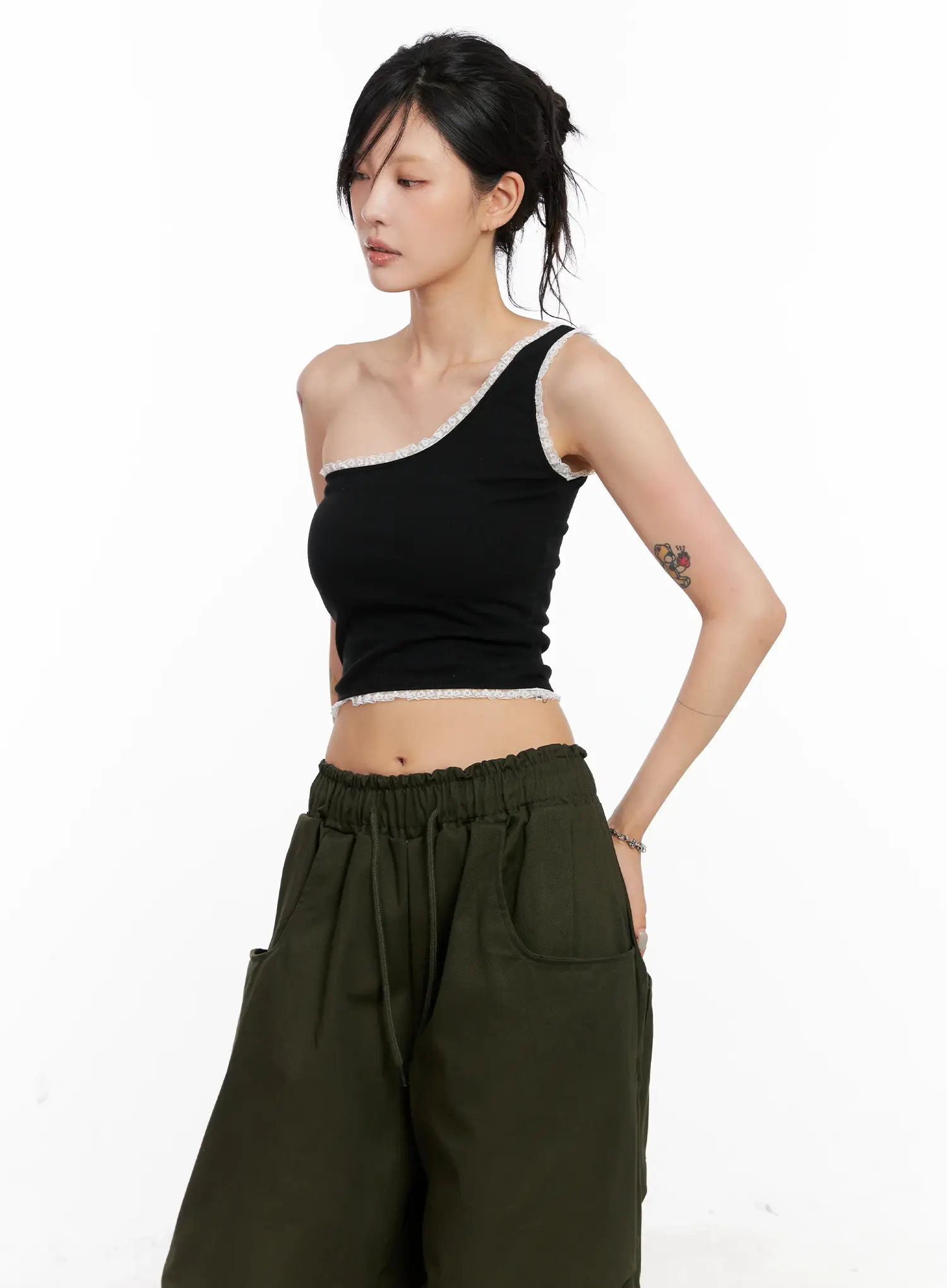 Asymmetric Lace-Trim Ribbed Top CL525 - Image 13