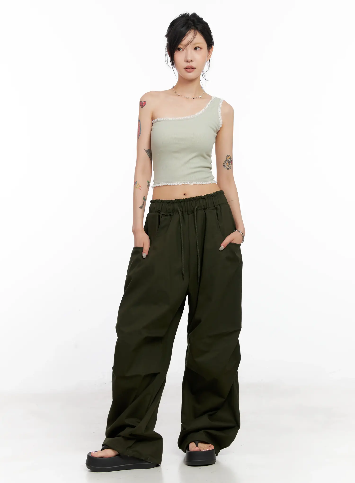 Asymmetric Lace-Trim Ribbed Top CL525 - Image 3
