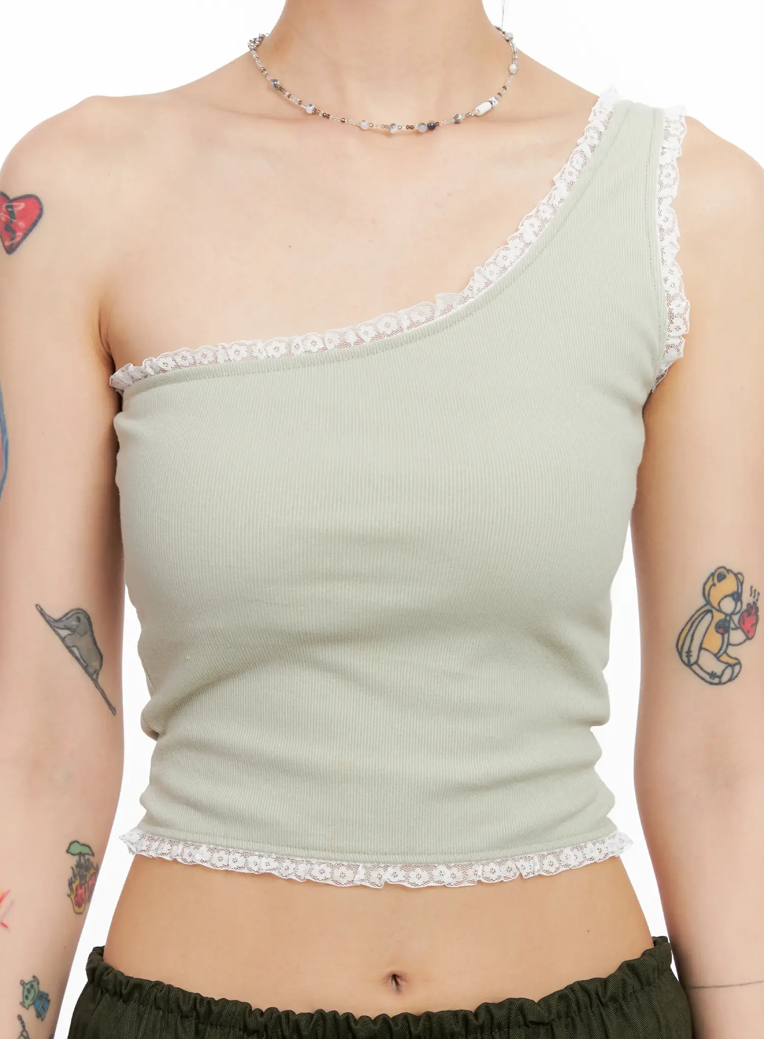 Asymmetric Lace-Trim Ribbed Top CL525 - Image 4
