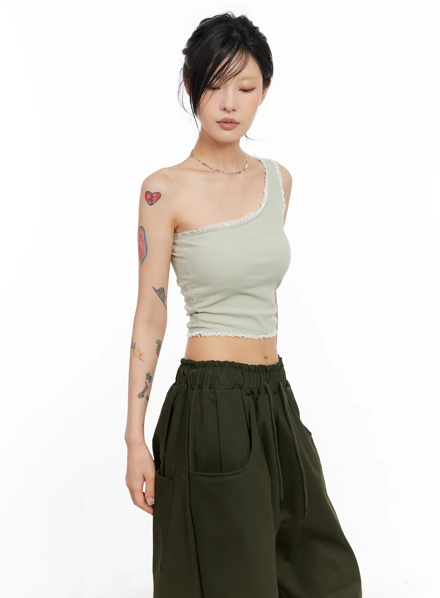 Asymmetric Lace-Trim Ribbed Top CL525 - Image 6
