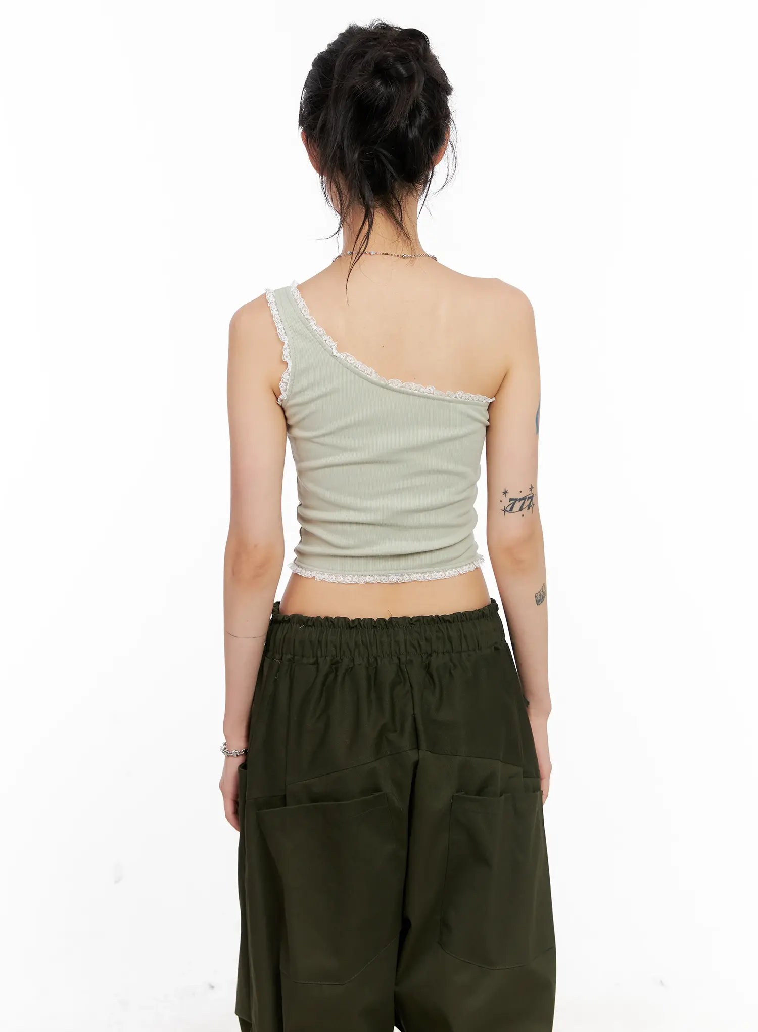 Asymmetric Lace-Trim Ribbed Top CL525 - Image 8
