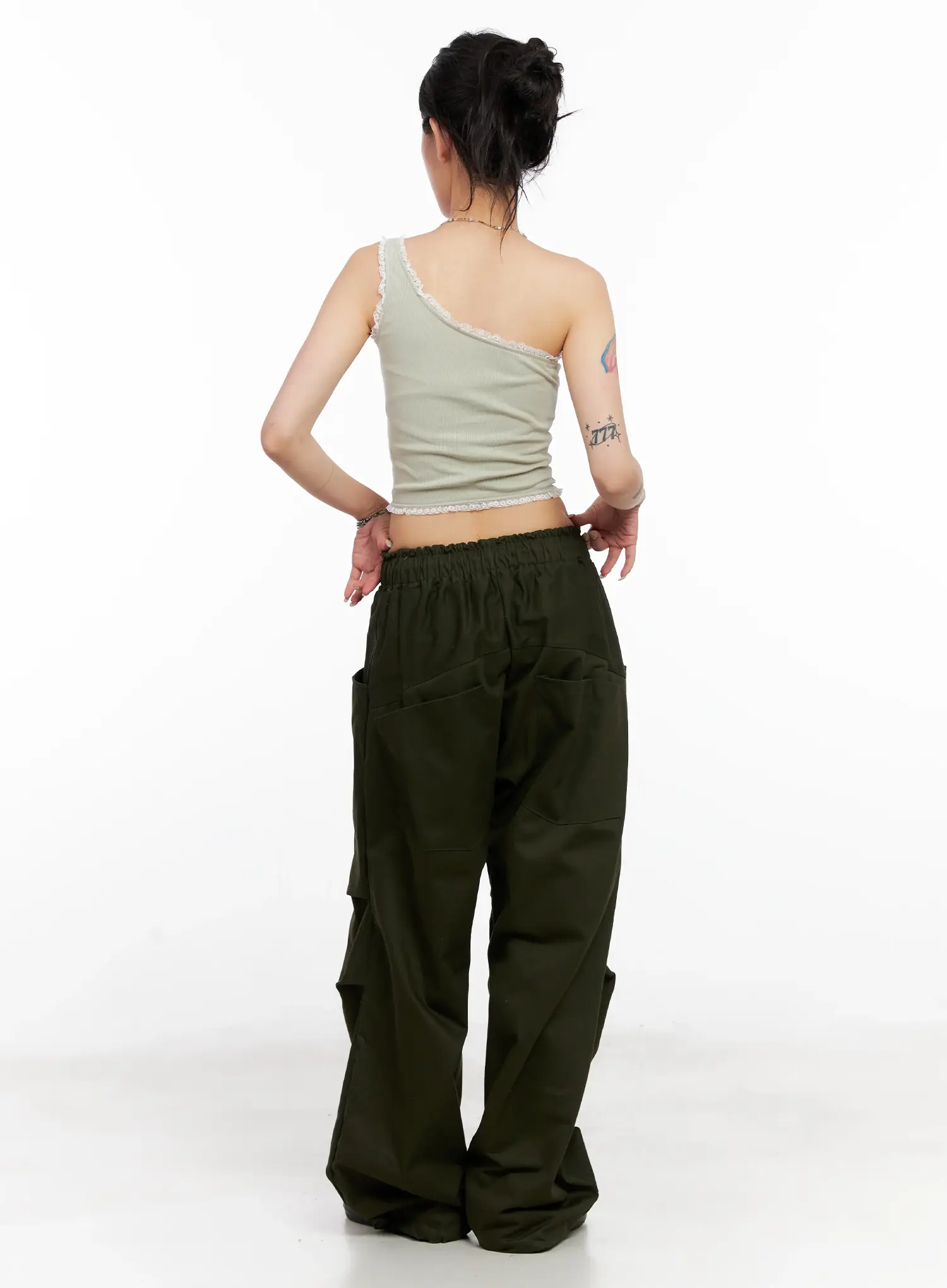 Asymmetric Lace-Trim Ribbed Top CL525 - Image 9