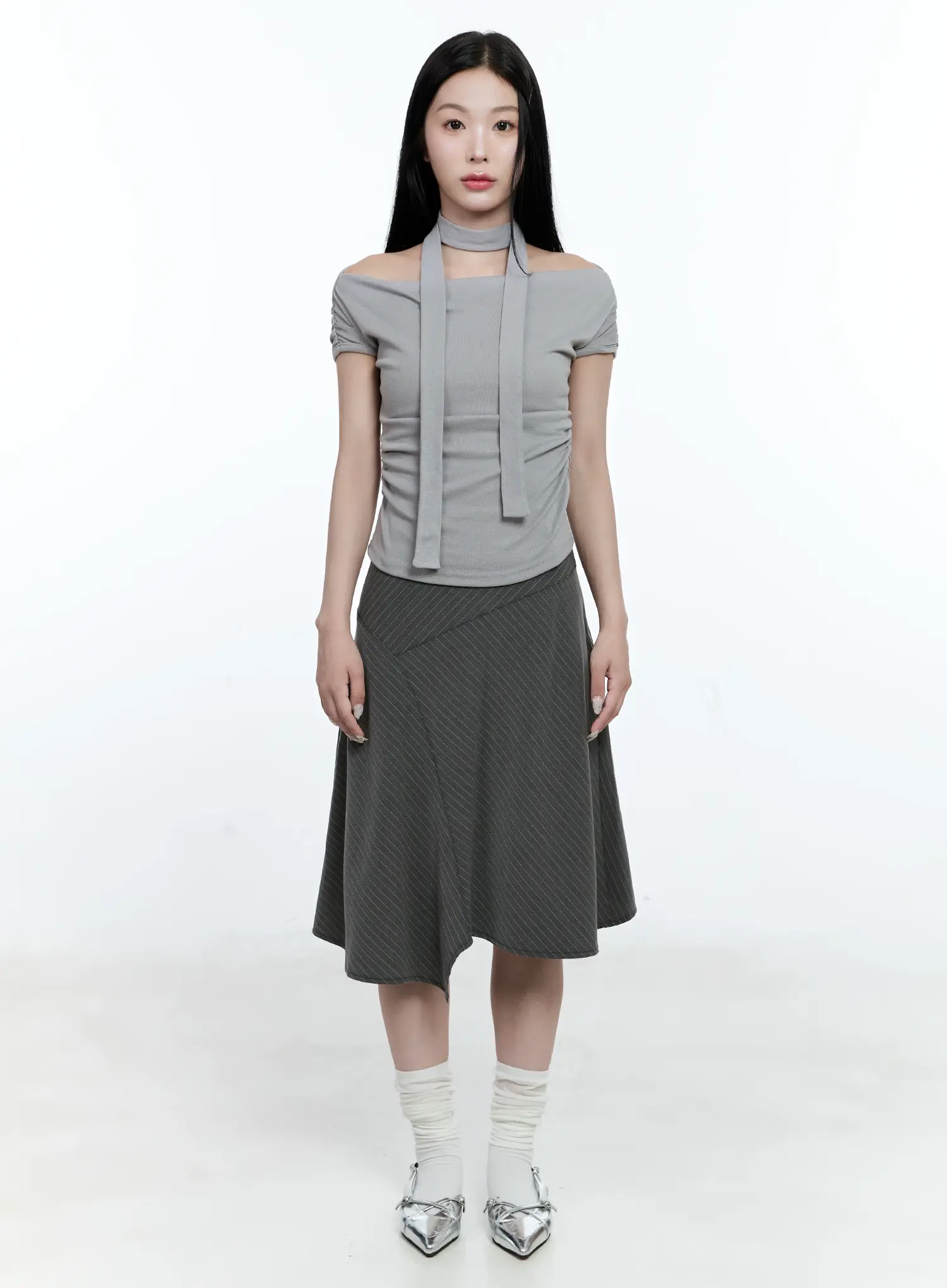 Asymmetric Pinstripe Midi Skirt CG511 - Image 2