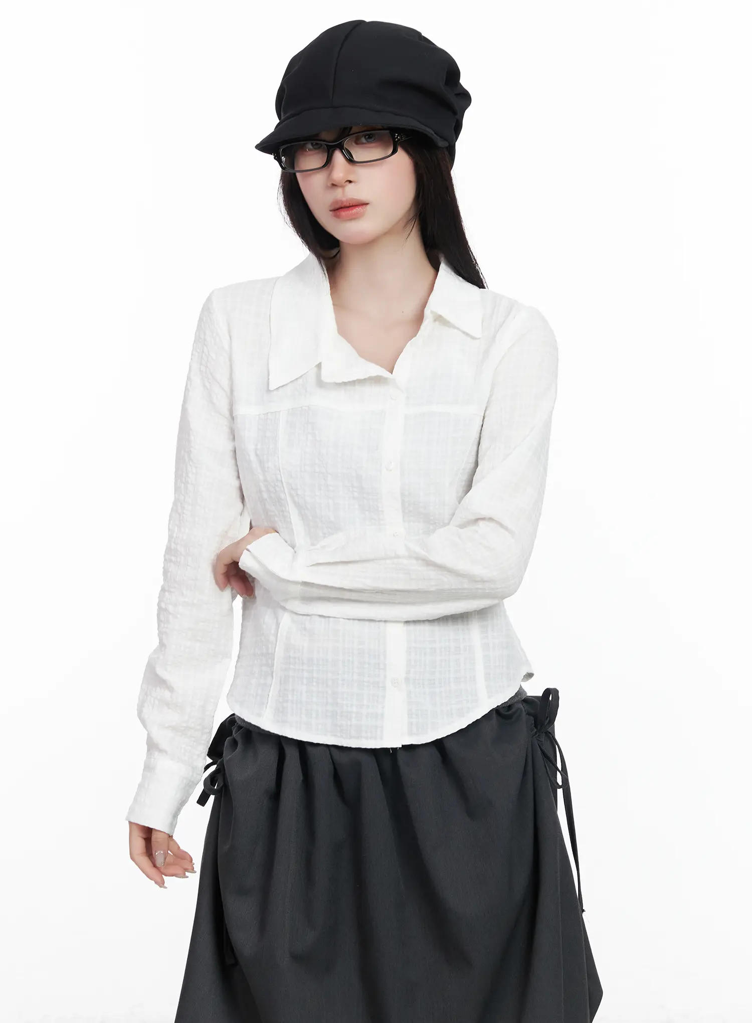 Asymmetric Plaid Long Sleeve Shirt CF523