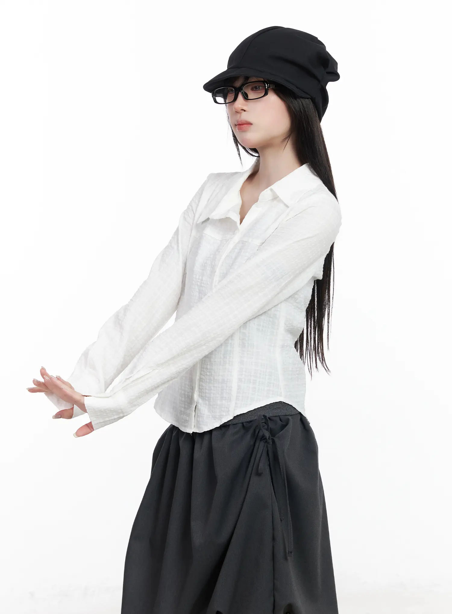 Asymmetric Plaid Long Sleeve Shirt CF523 - Image 6