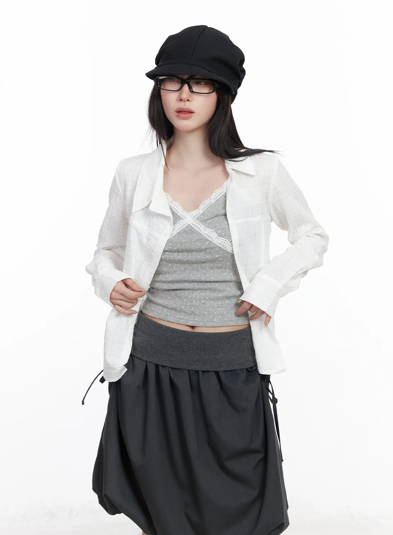 Asymmetric Plaid Long Sleeve Shirt CF523 - Image 8