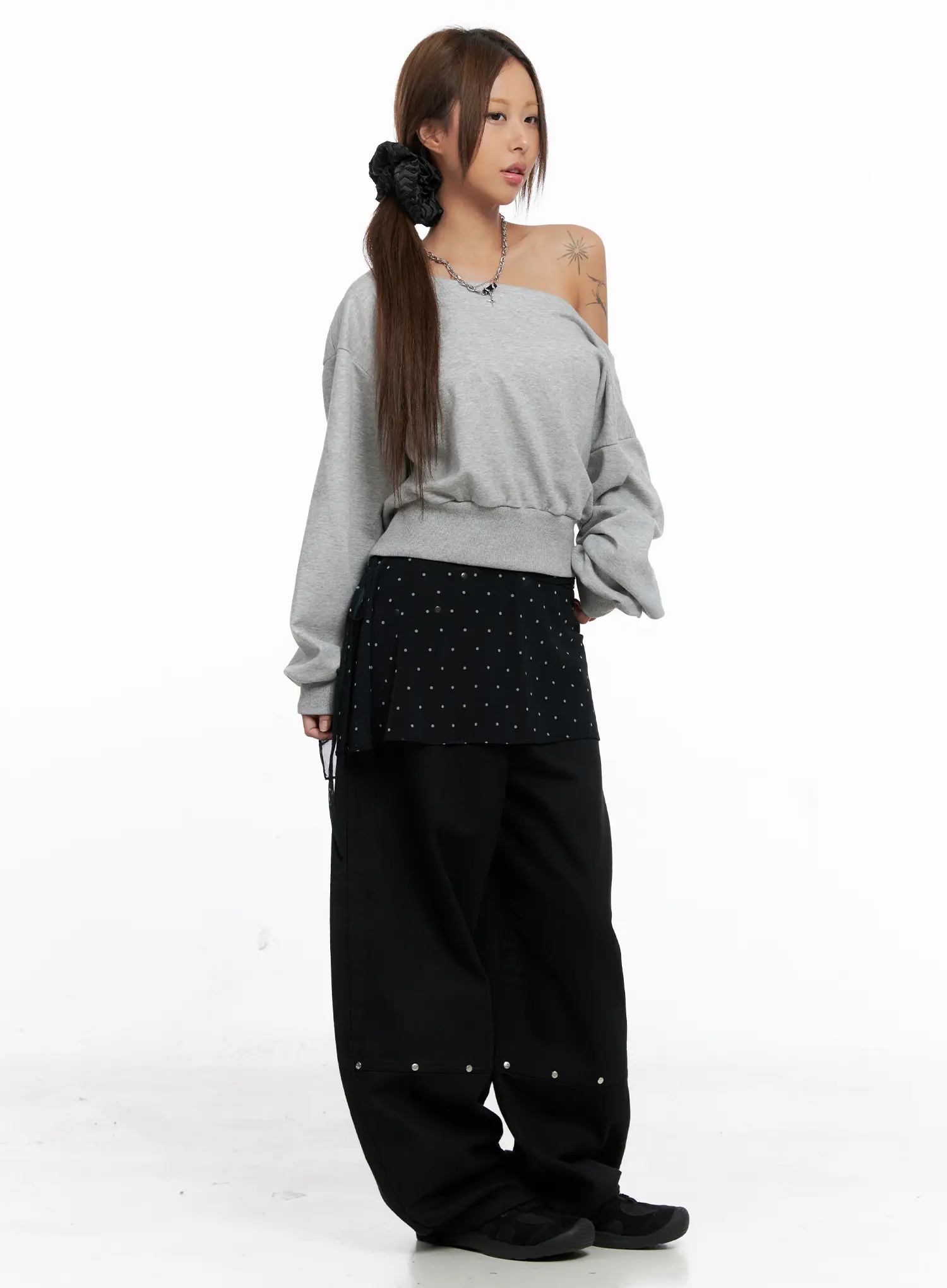 Asymmetric Polka Dot Mesh Wrap Mini Skirt CS524 - Image 5
