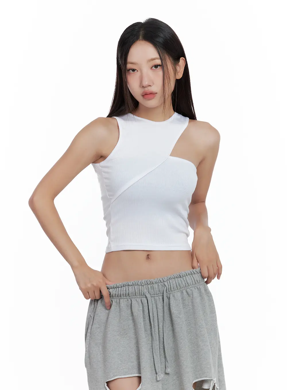 Asymmetric Ribbed Cropped Tank CL508 - Image 2