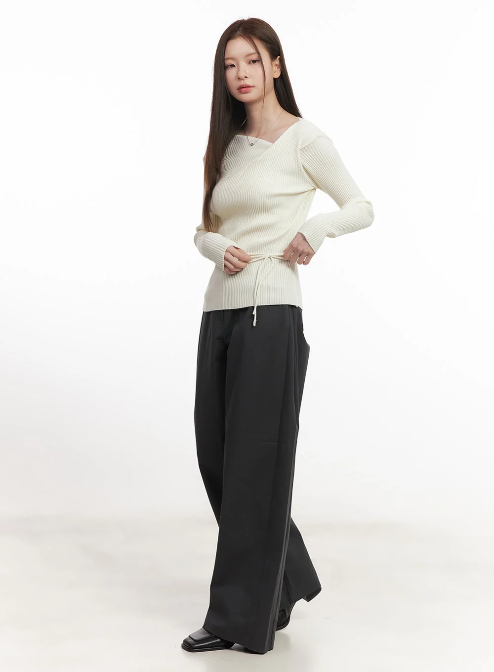 Asymmetric Ribbed Slim-Fit Sweater CA502 - Image 6