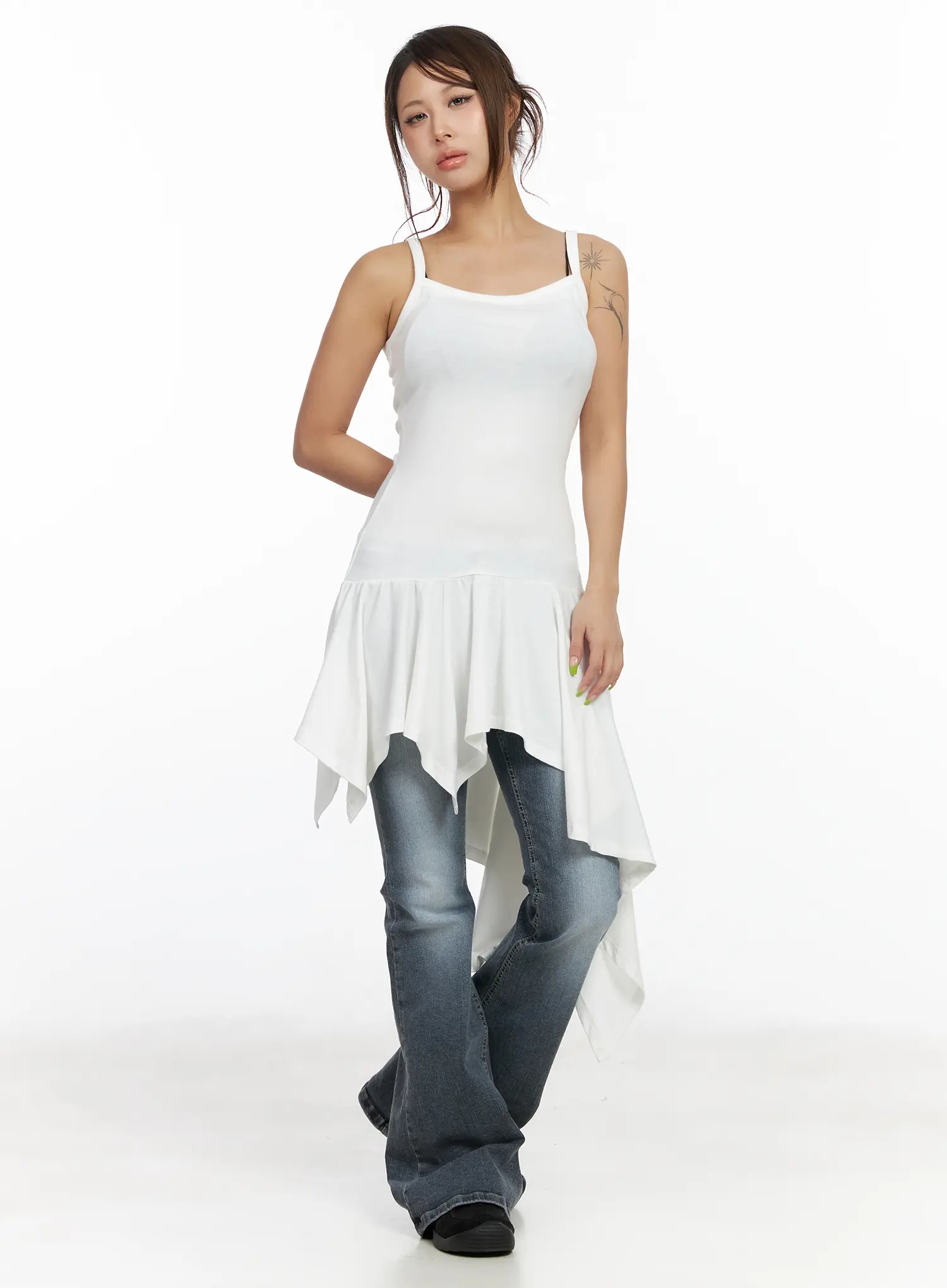 Asymmetric Ruffled Edge Sleeveless Mini Dress CF513