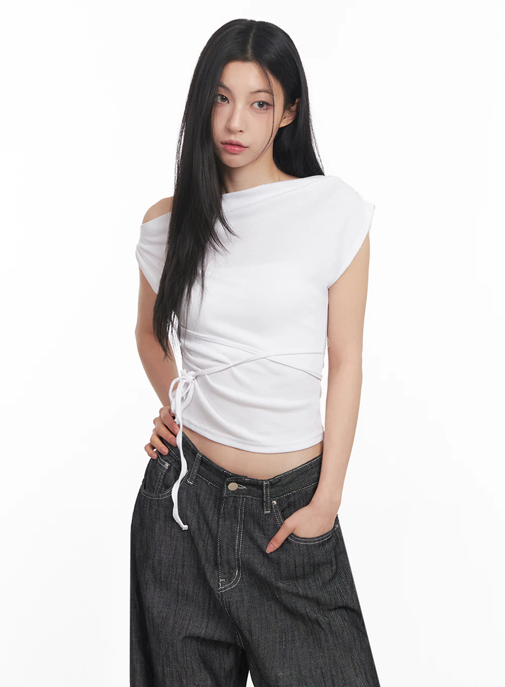 Asymmetric Short Sleeve Wrap Shirt IY516 - Image 12