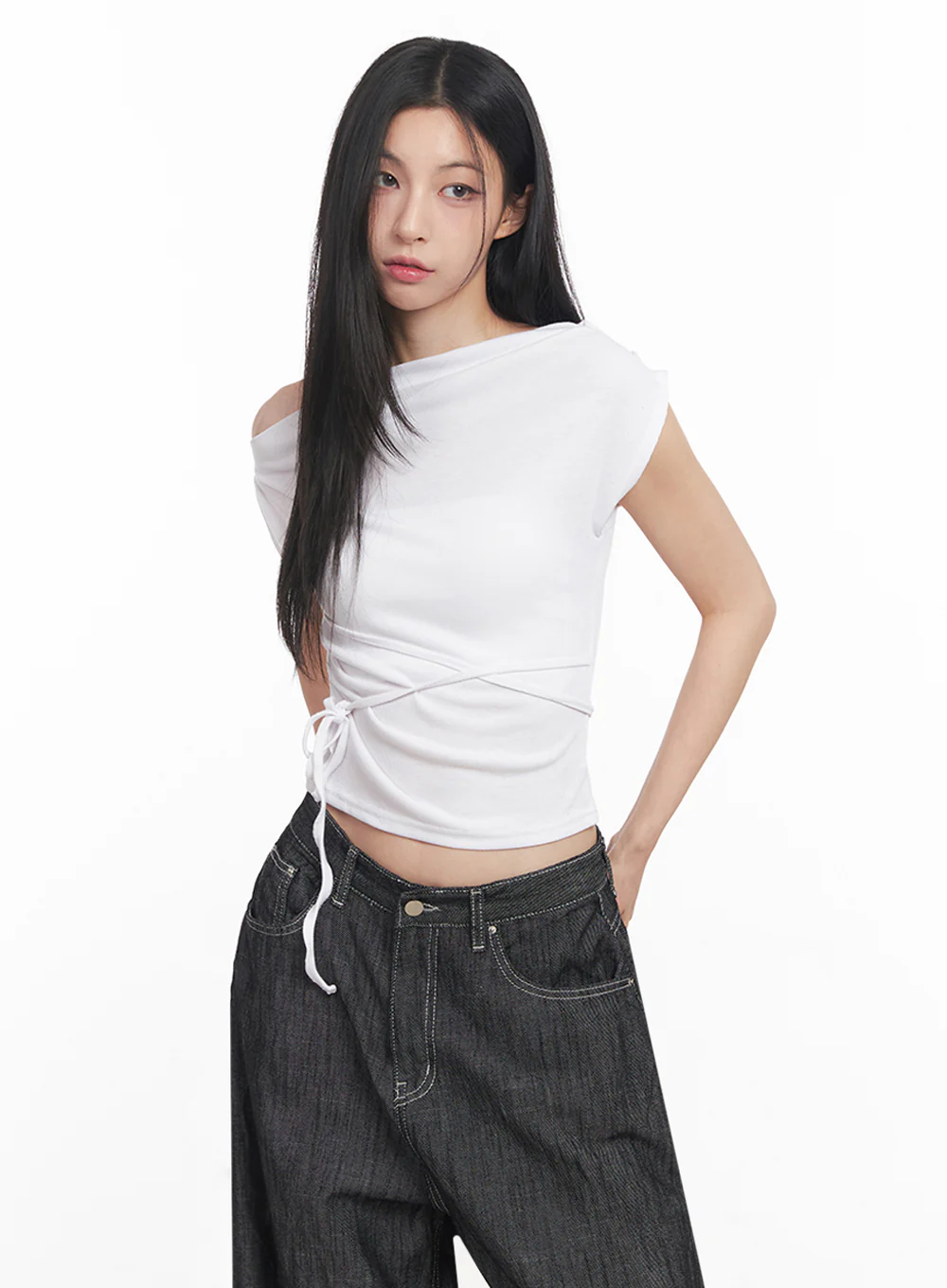 Asymmetric Short Sleeve Wrap Shirt IY516 - Image 6