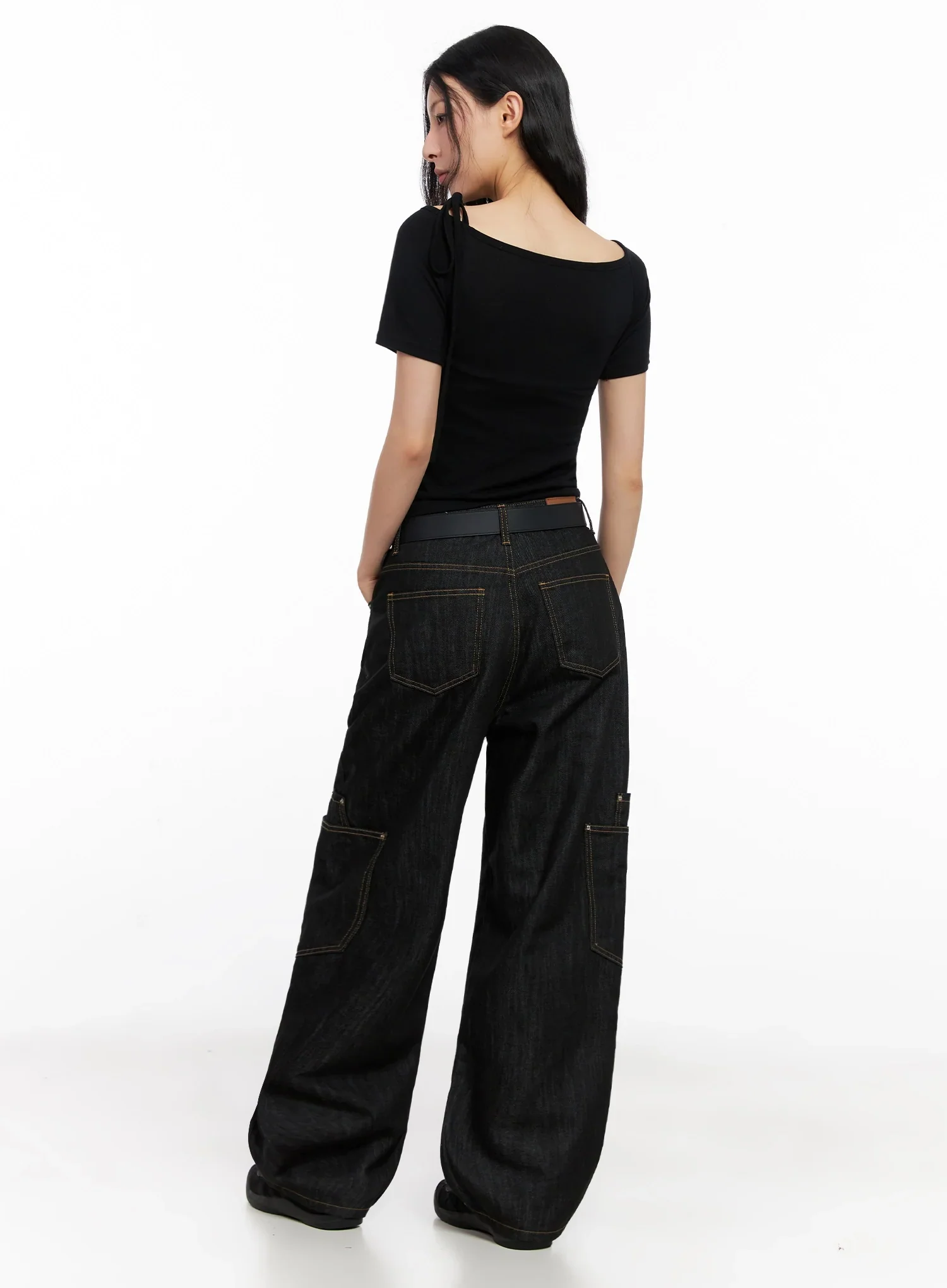 Asymmetric Shoulder-Tie T-Shirt IG508 - Image 15