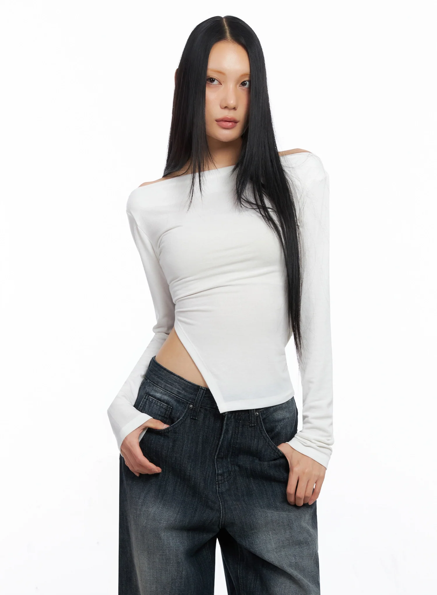 Asymmetric Side-Slit Off-Shoulder Top IO517 - Image 5