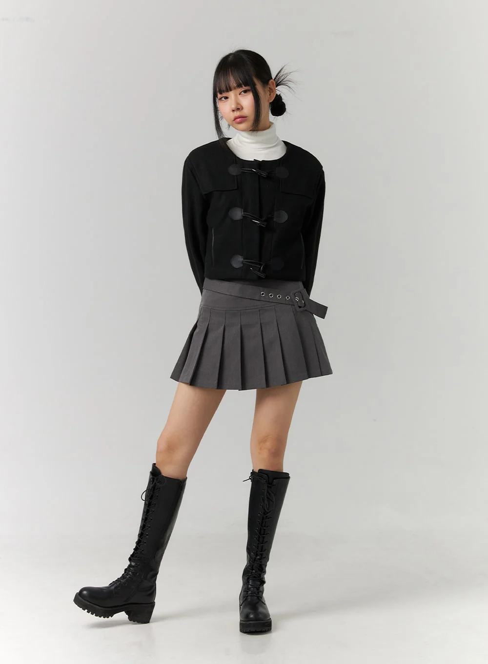Asymmetrical Belt Pleated Mini Skirt CD308 - Image 2