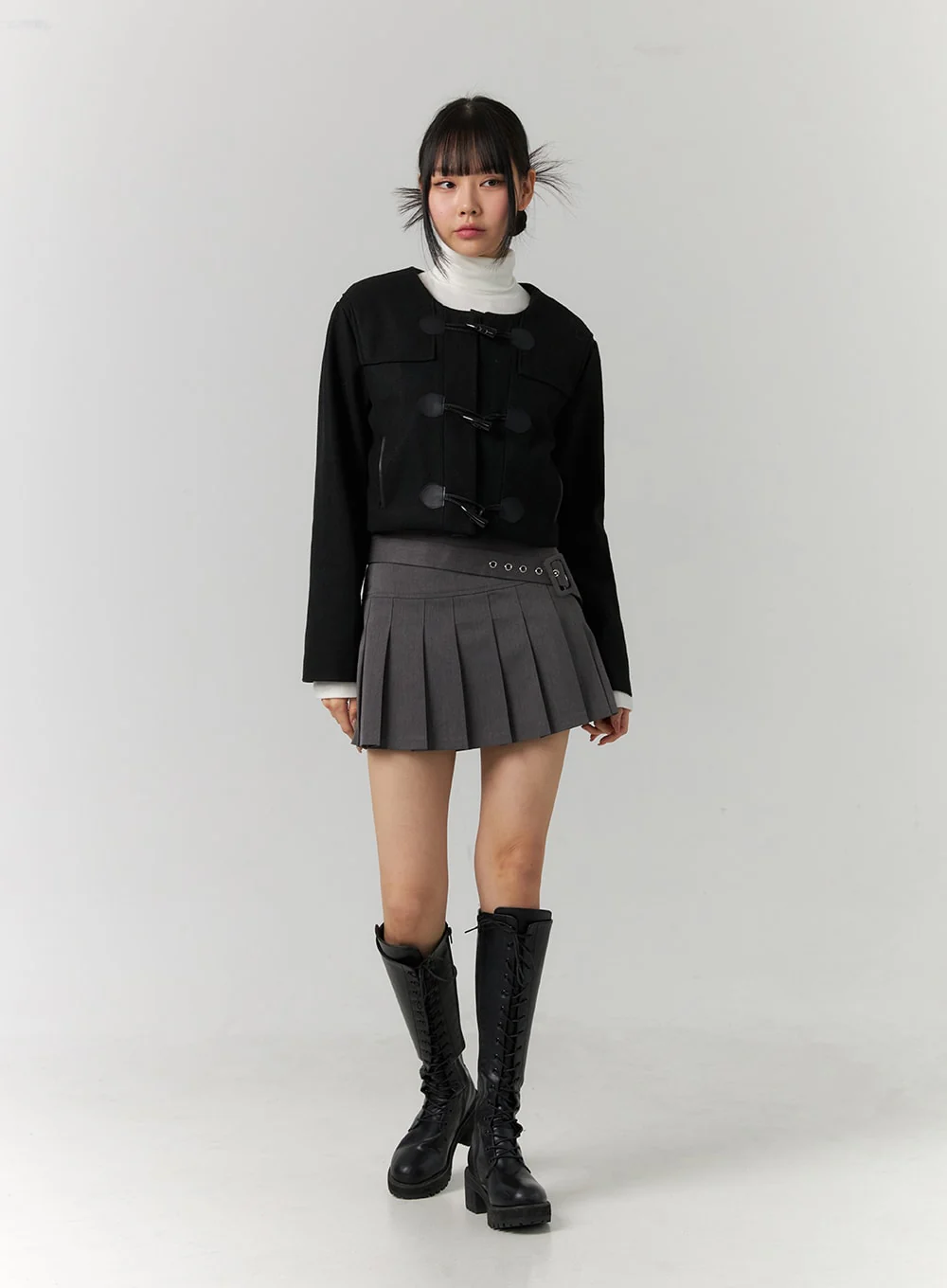 Asymmetrical Belt Pleated Mini Skirt CD308 - Image 6