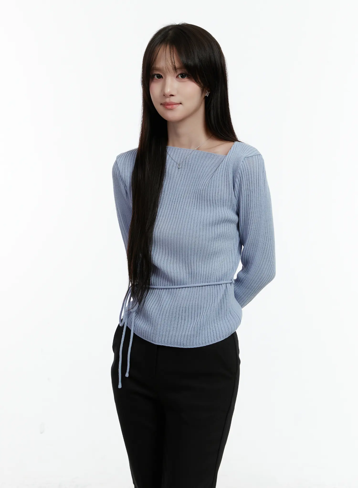 Asymmetrical Boat Neck Knit Top CD523 - Image 2