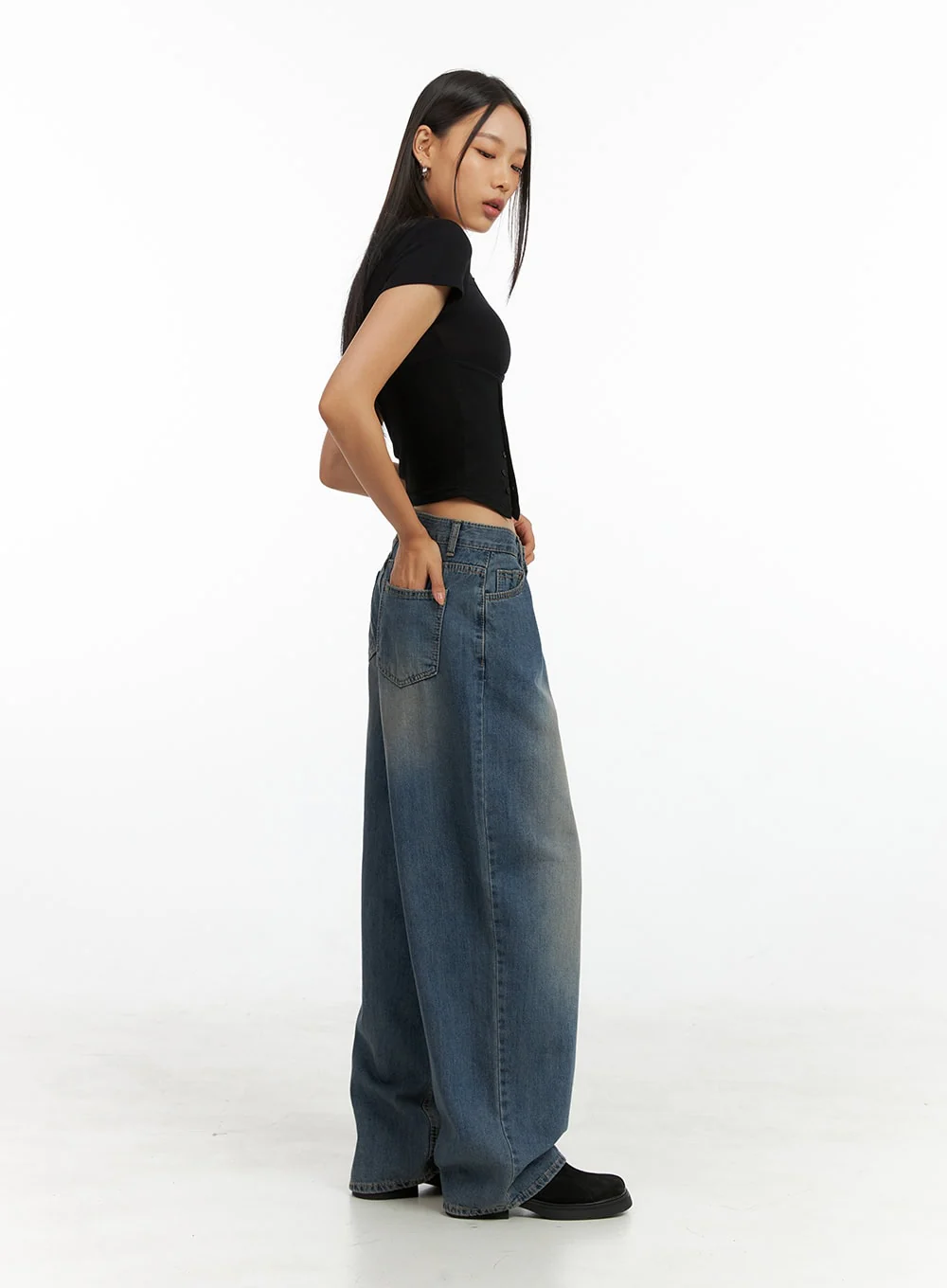 Asymmetrical Buttoned Square Neck Crop Top IG405 - Image 6