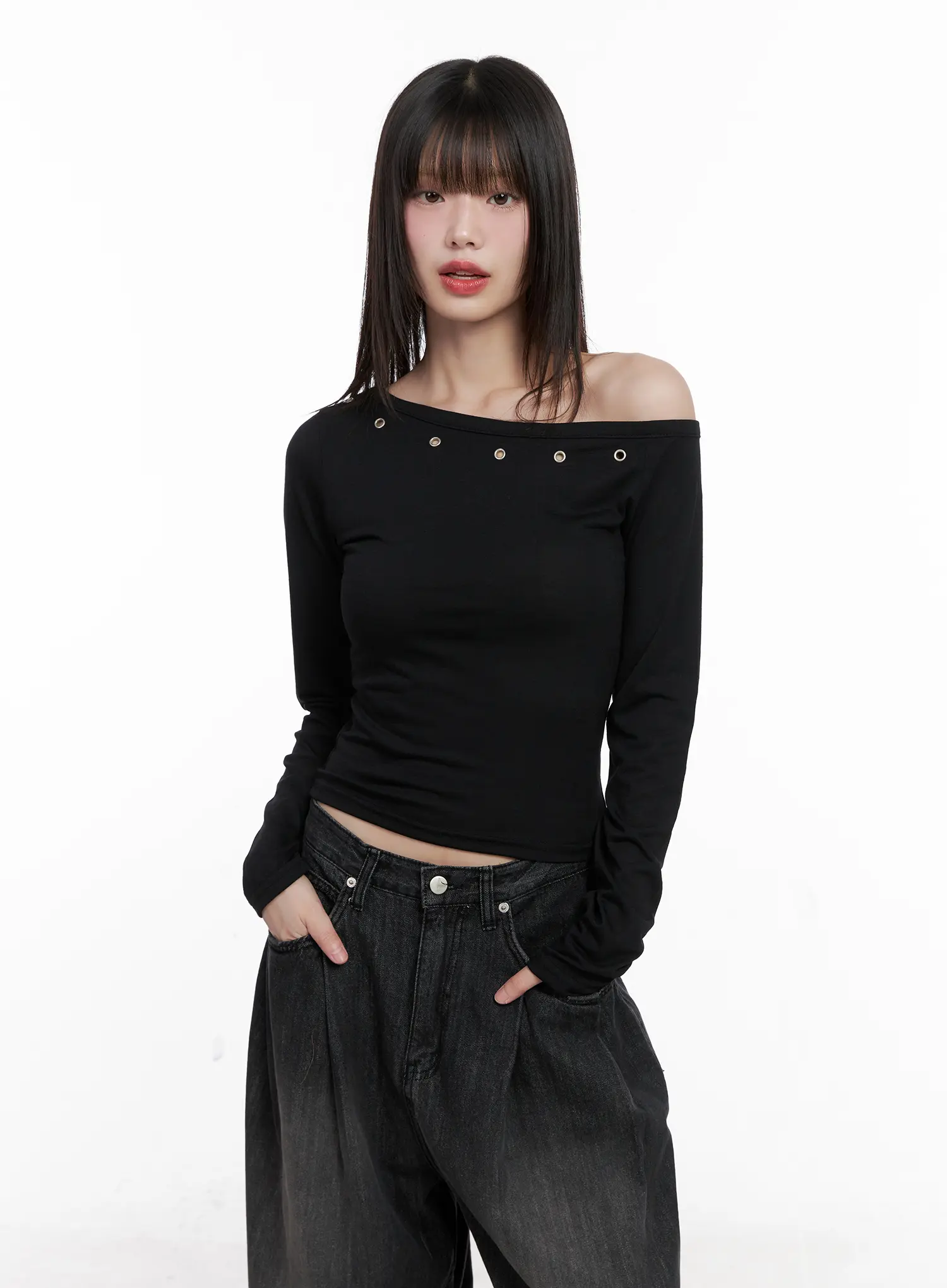 Asymmetrical Eyelet Long Sleeve Top CG519 - Image 8