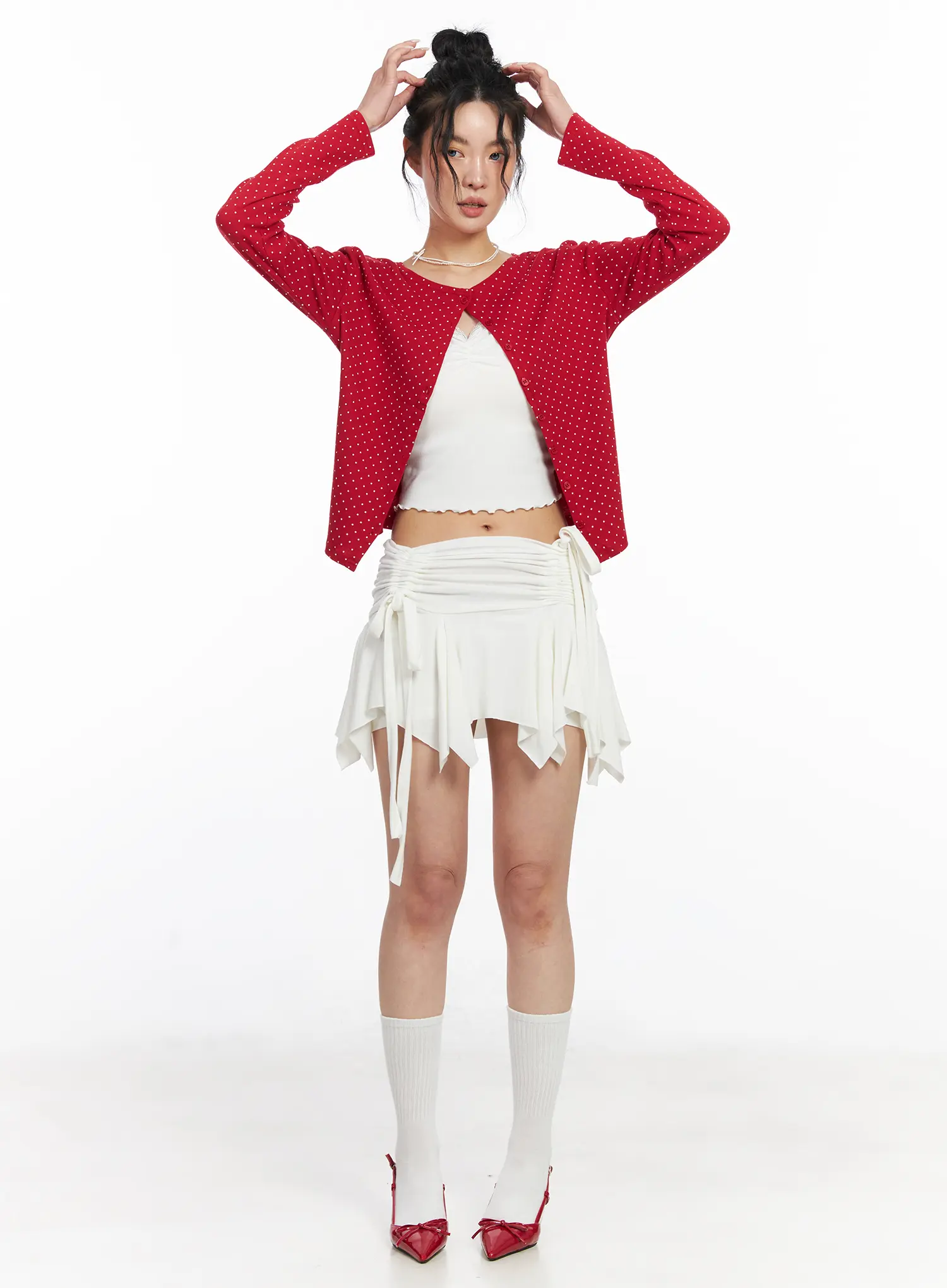 Asymmetrical Ruched Flared Mini Skirt CJ522 - Image 2