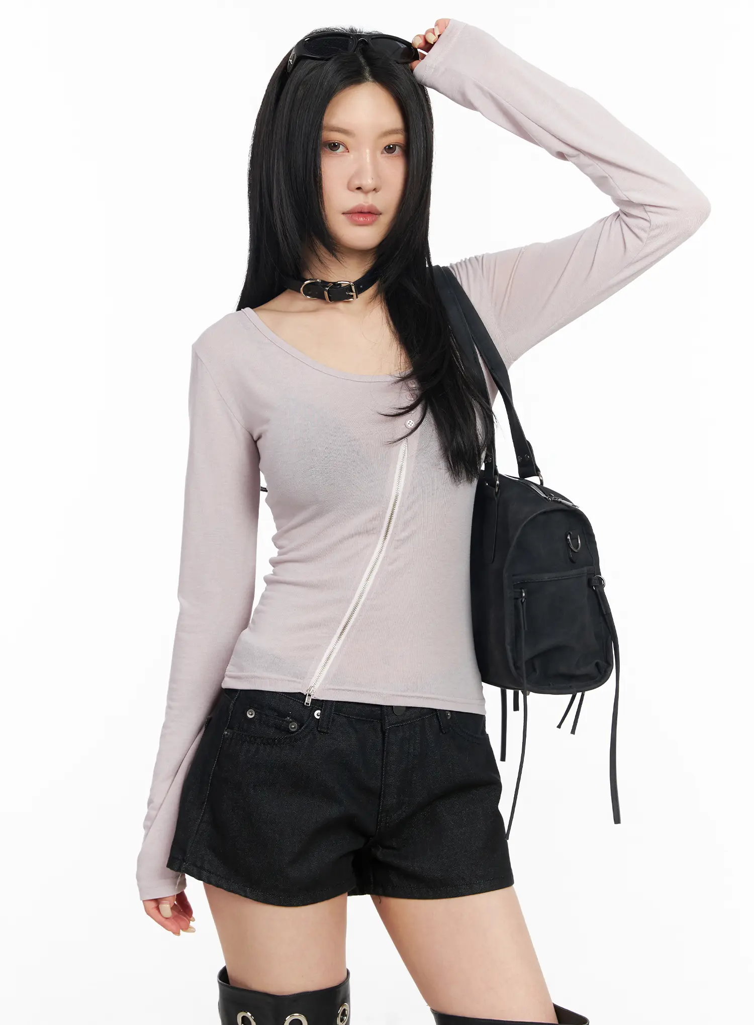 Asymmetrical Zip Long Sleeve Shirt CM517