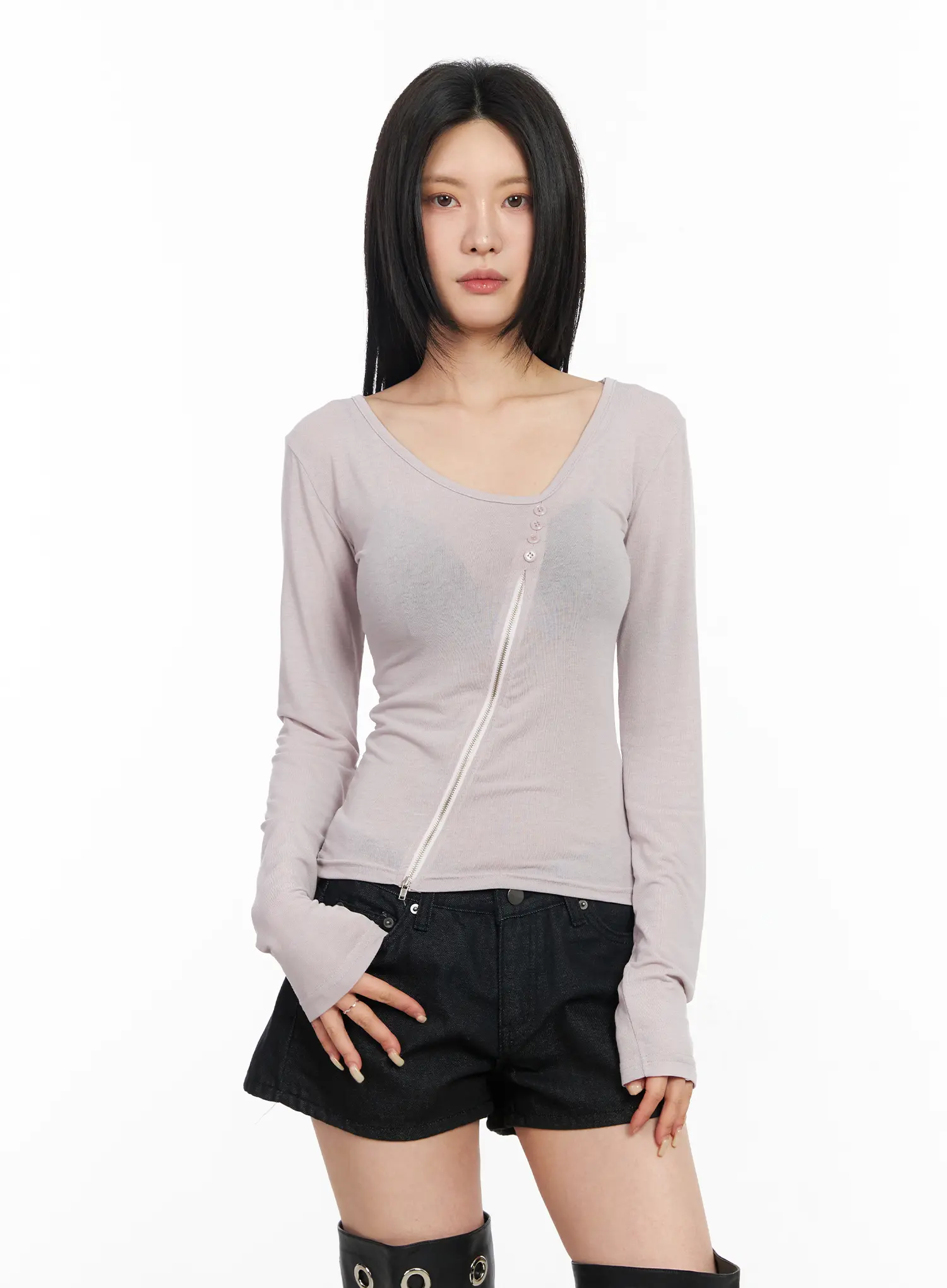 Asymmetrical Zip Long Sleeve Shirt CM517 - Image 5