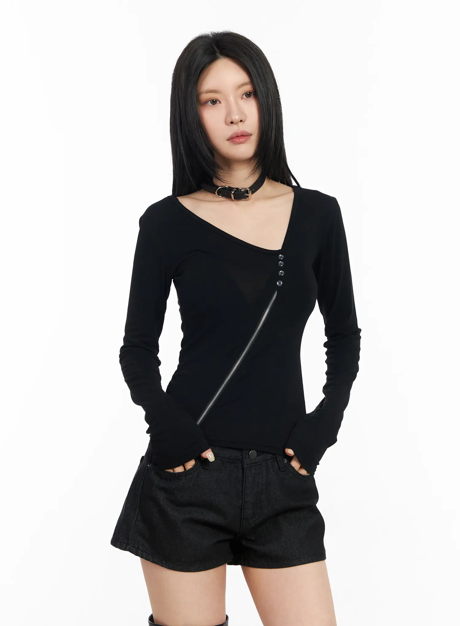 Asymmetrical Zip Long Sleeve Shirt CM517 - Image 6