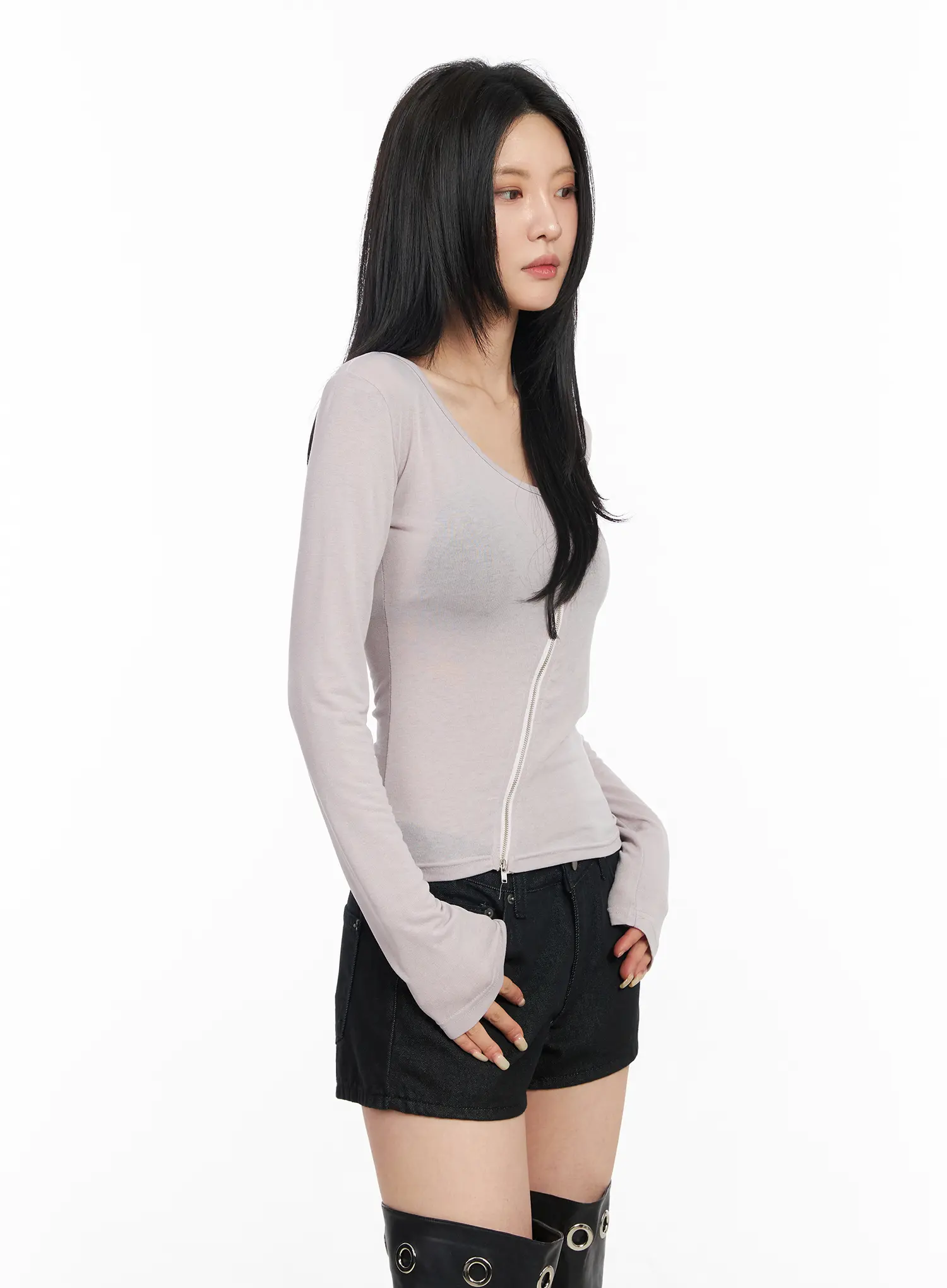Asymmetrical Zip Long Sleeve Shirt CM517 - Image 7