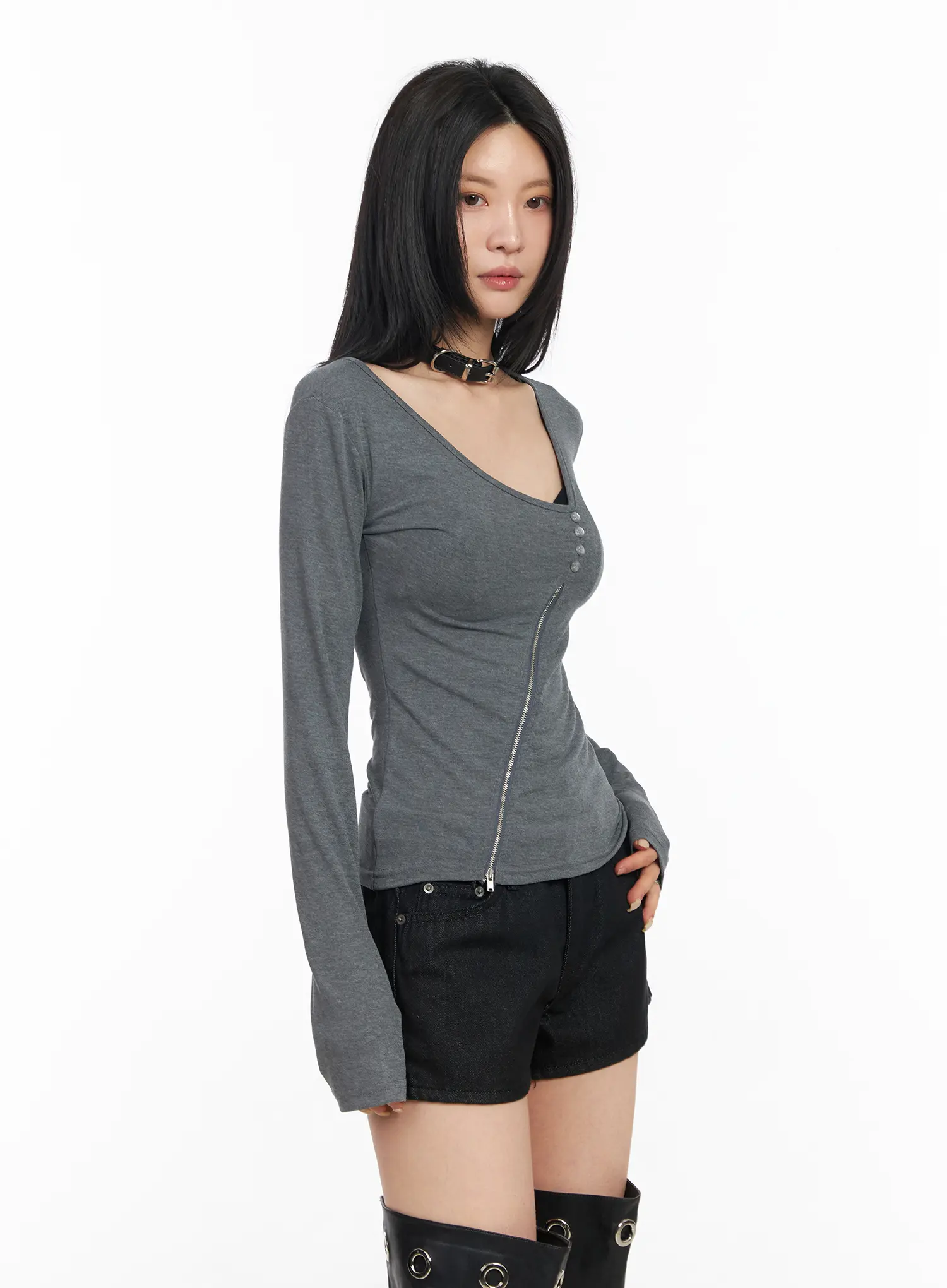 Asymmetrical Zip Long Sleeve Shirt CM517 - Image 9