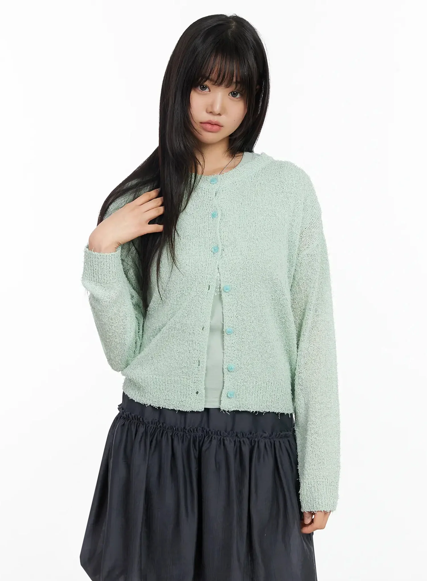 Basic Crew Neck Cardigan IA523 - Image 13