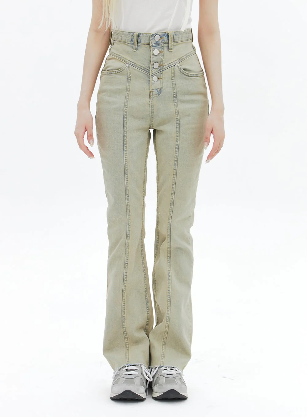 Beige Wash Bootcut Jeans BA320 - Image 2