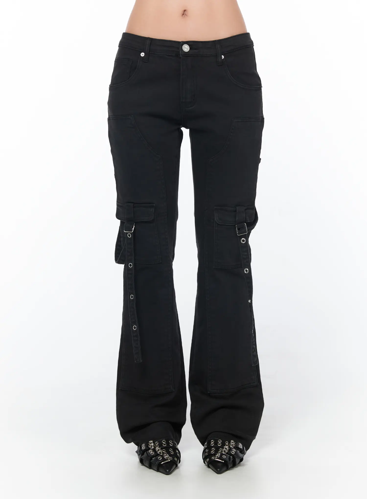 Black Bucle Bootcut Cargo Pants CY513 - Image 11