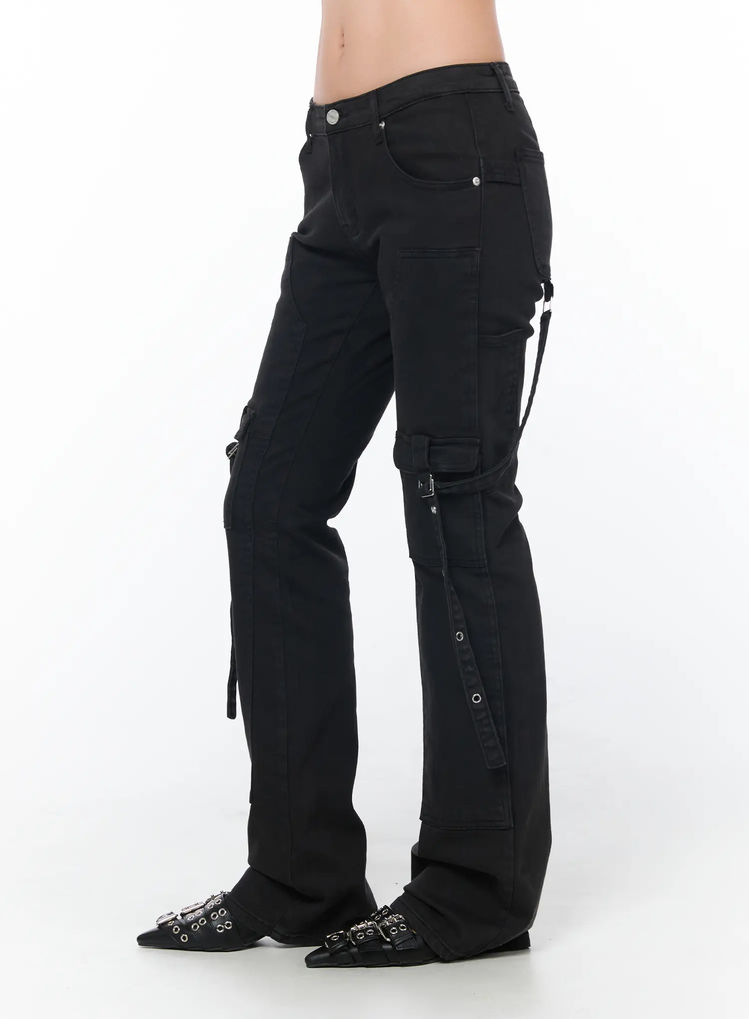 Black Bucle Bootcut Cargo Pants CY513 - Image 3