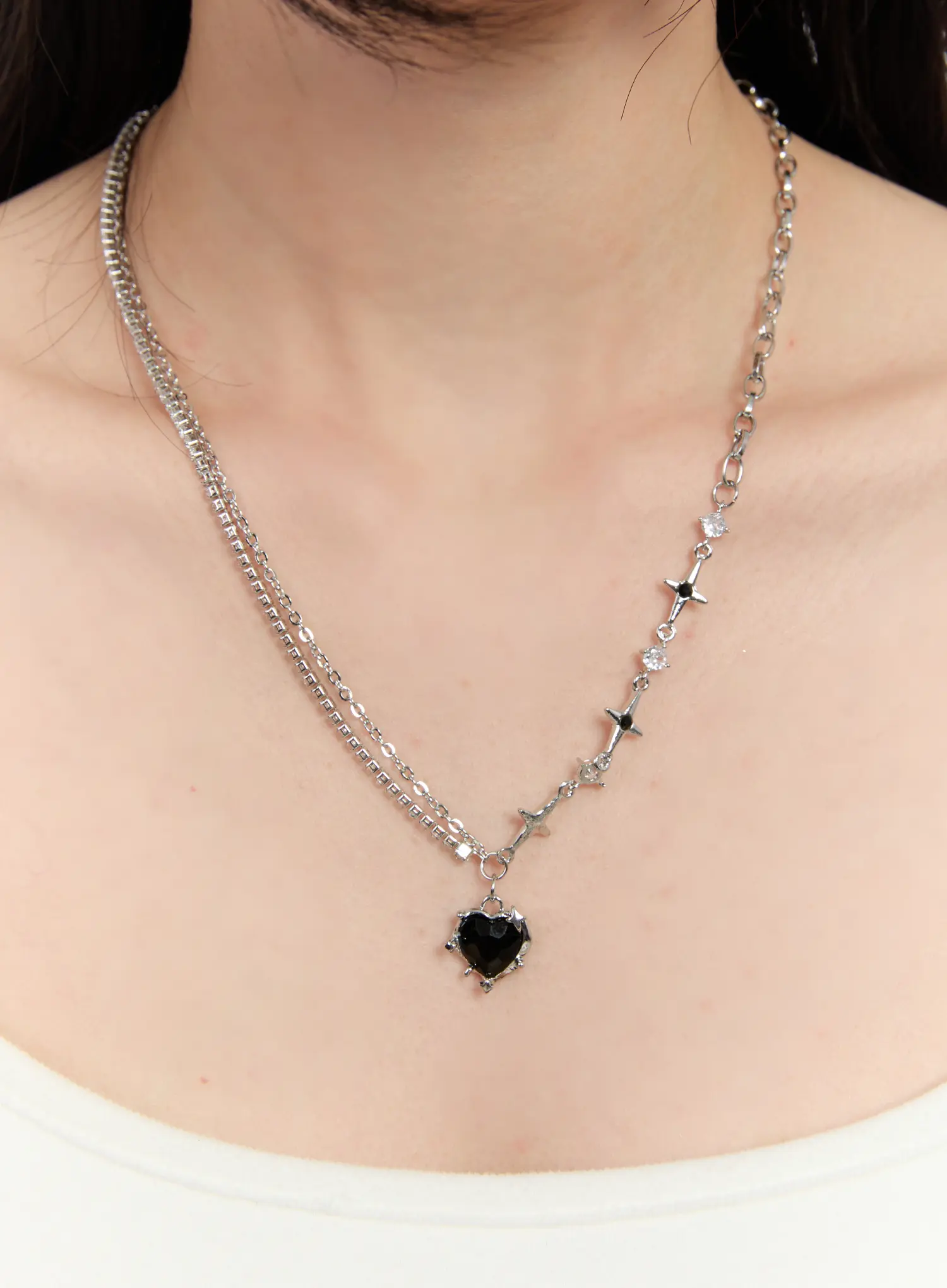 Black Heart Chain Necklace CA508